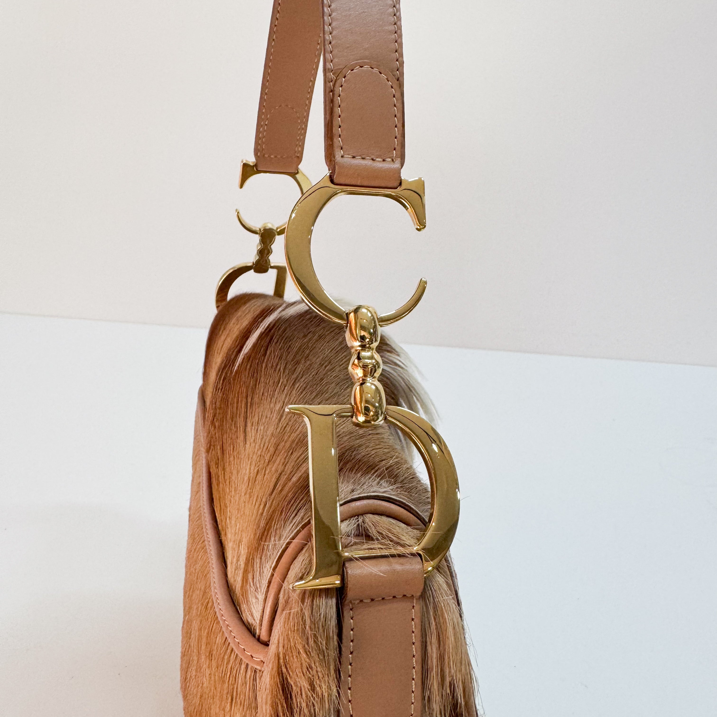Beige Pony Hair Saddle Bag