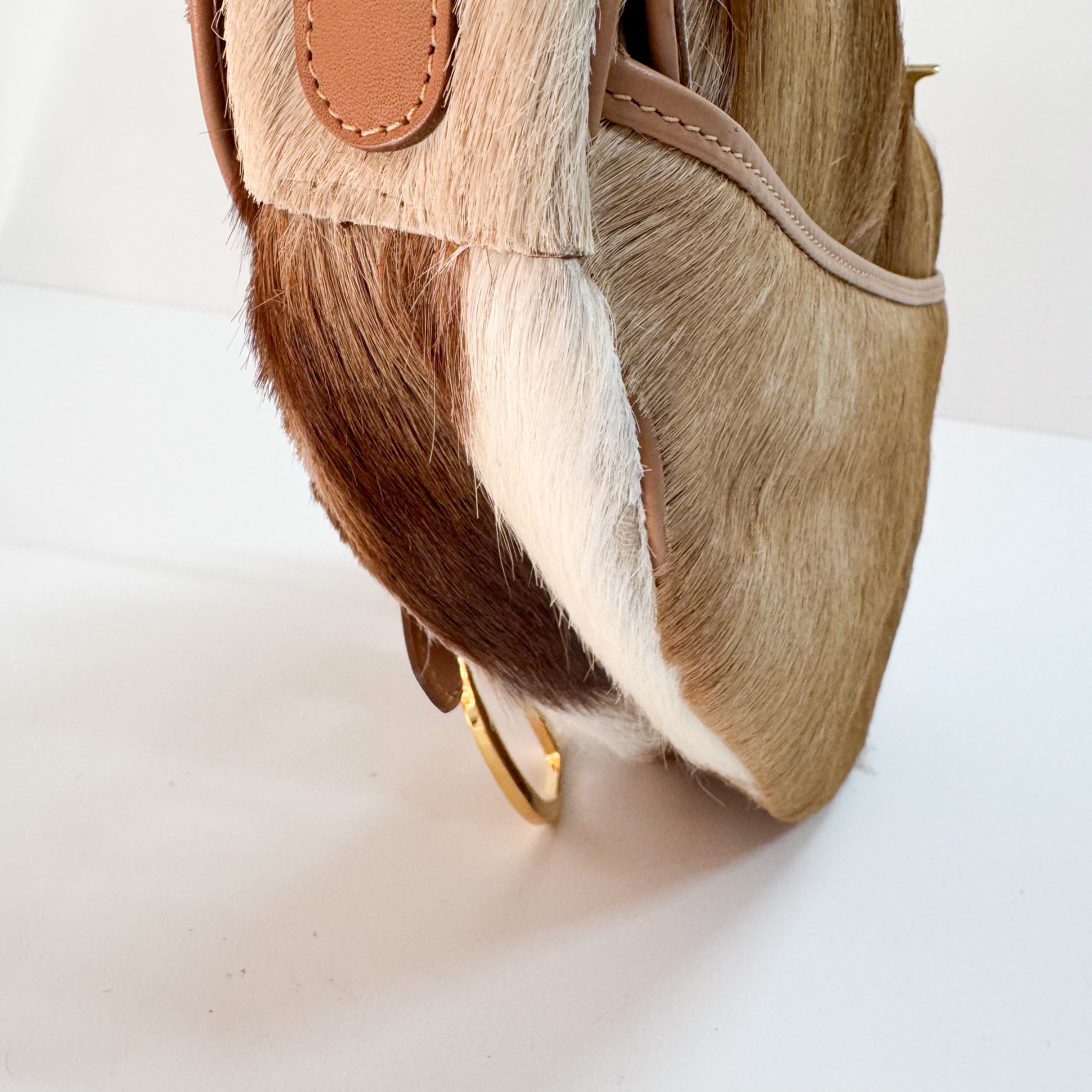 Beige Pony Hair Saddle Bag