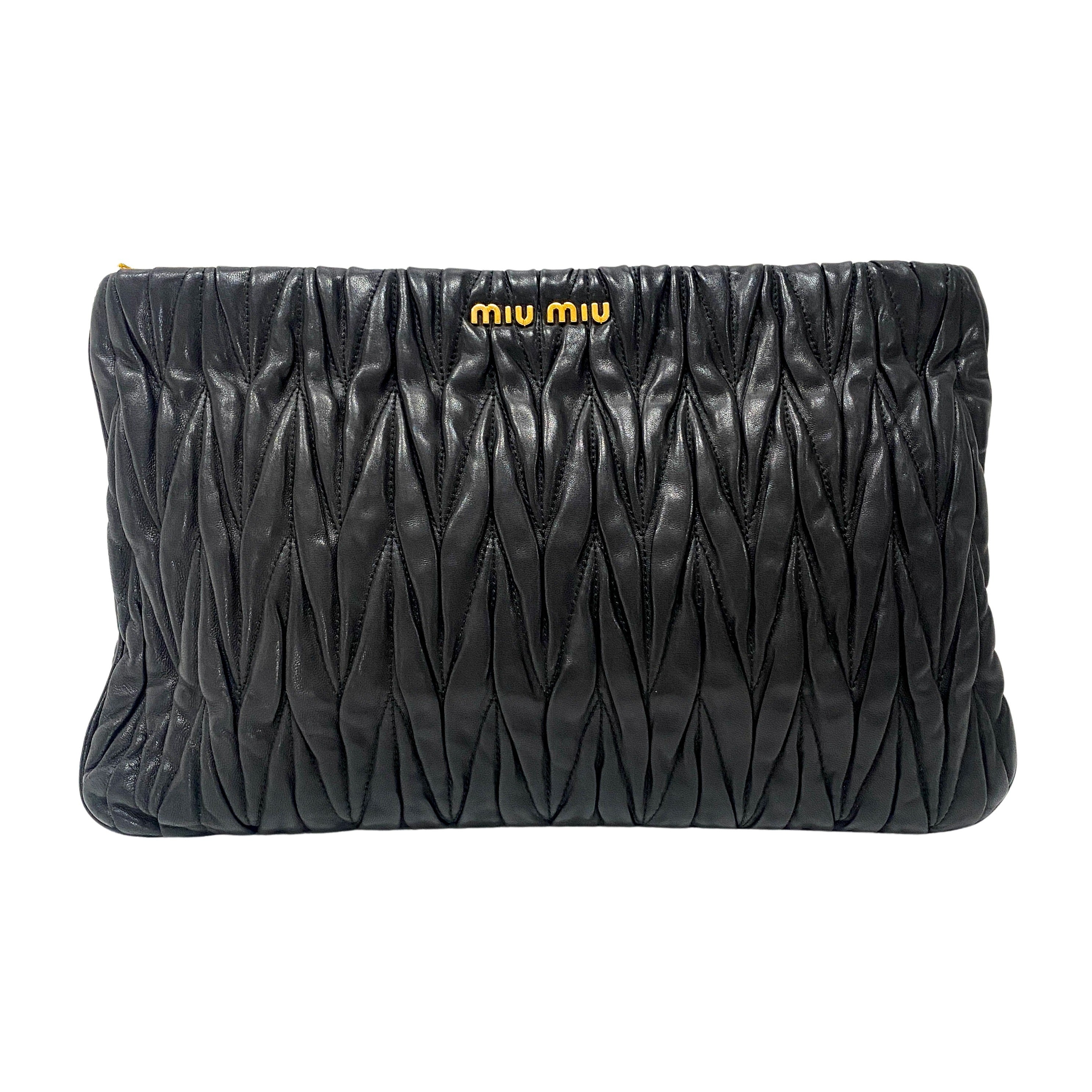 Matelasse Black Leather Clutch Bag