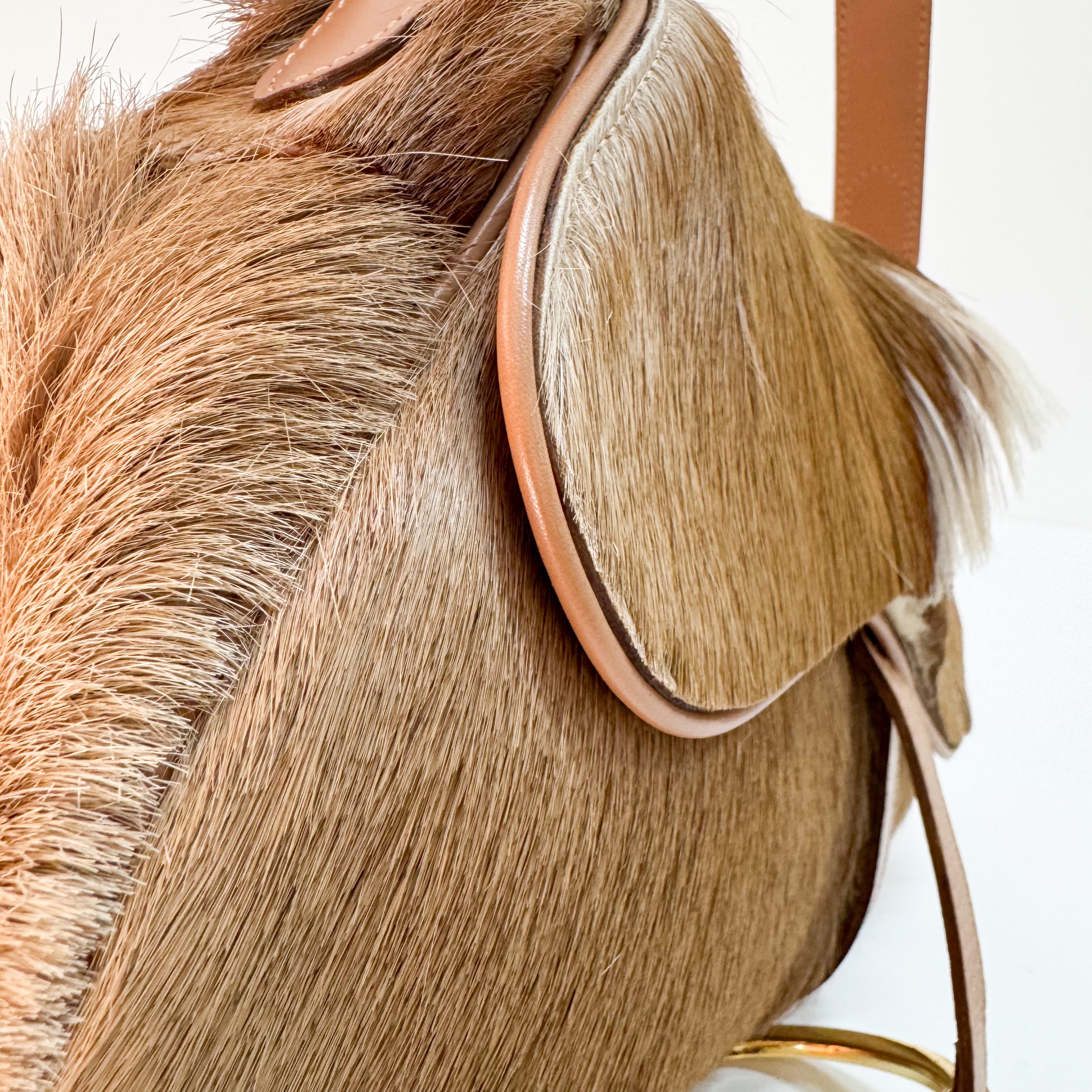 Beige Pony Hair Saddle Bag