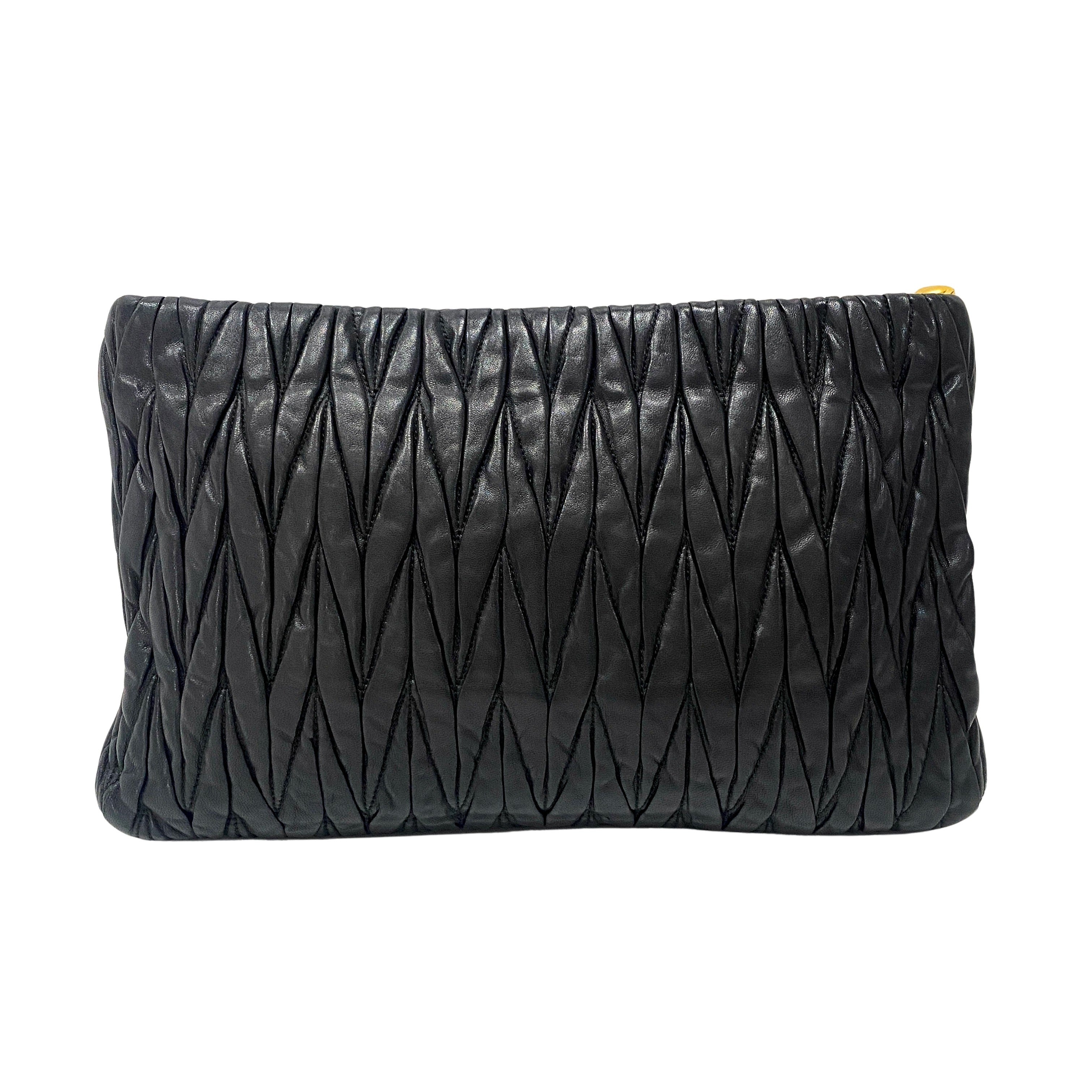 Matelasse Black Leather Clutch Bag