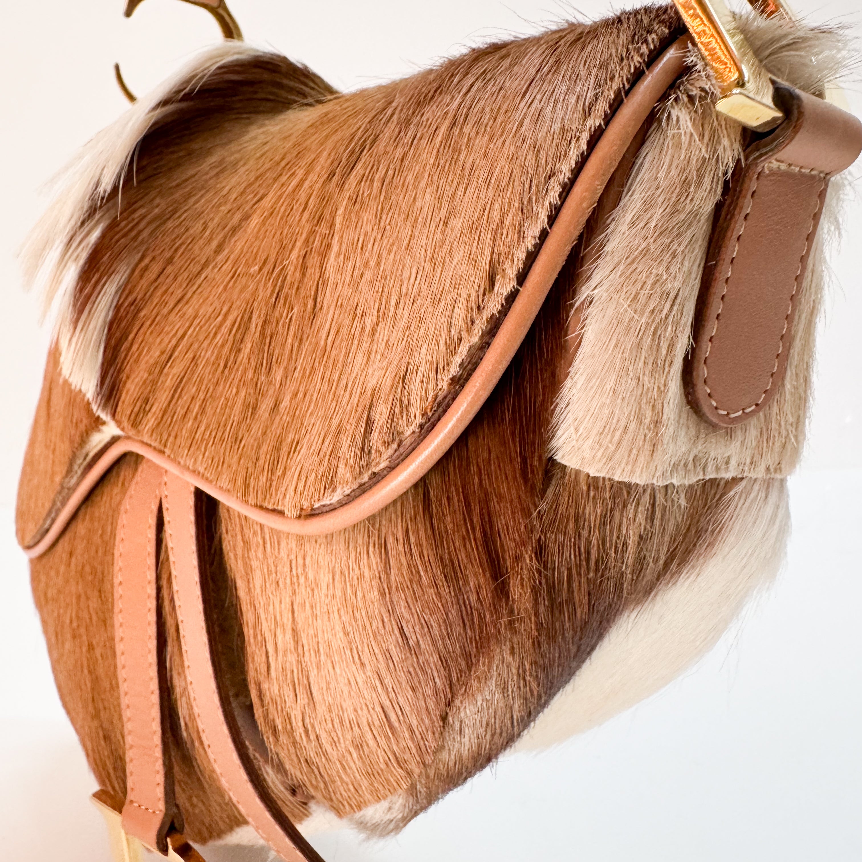 Beige Pony Hair Saddle Bag