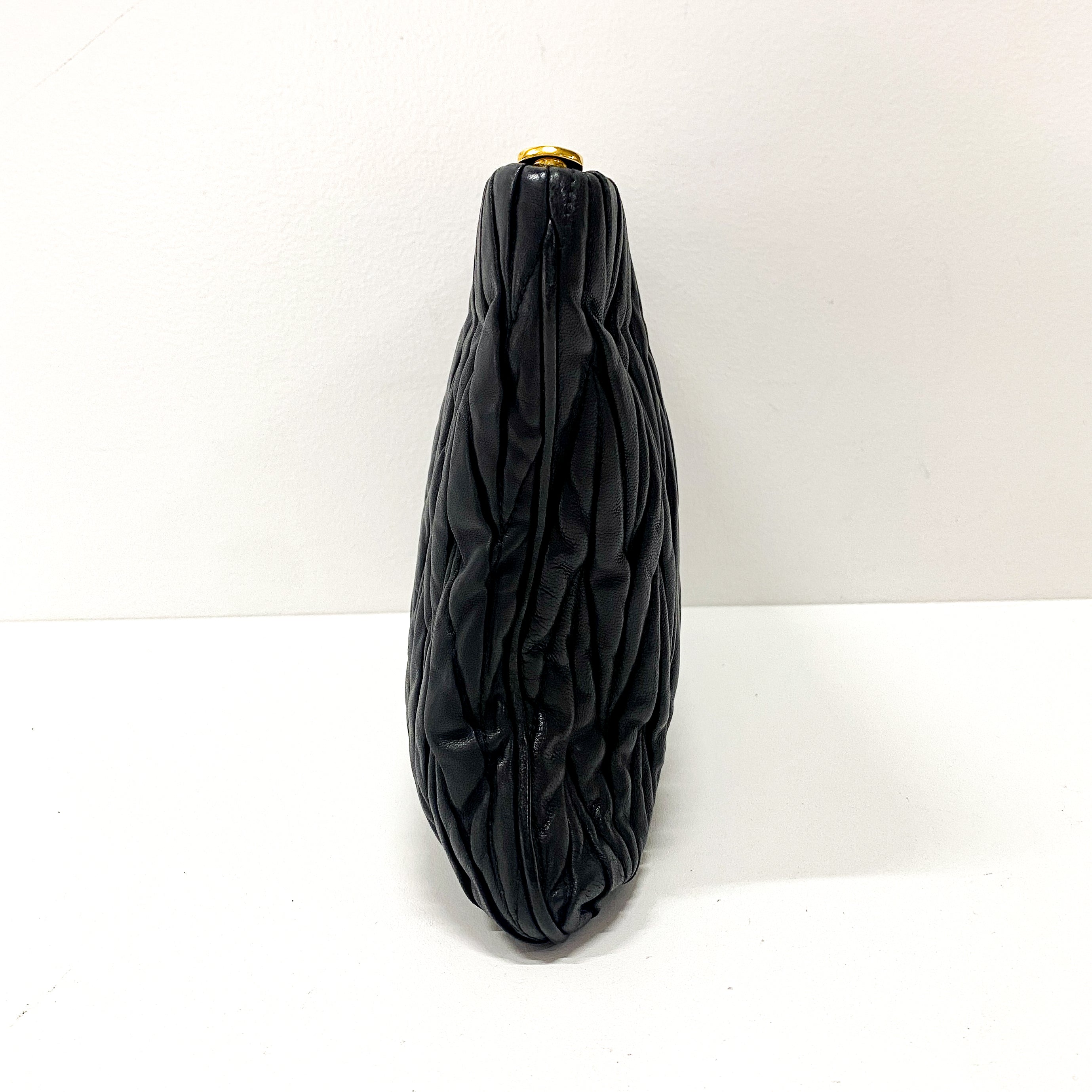 Matelasse Black Leather Clutch Bag