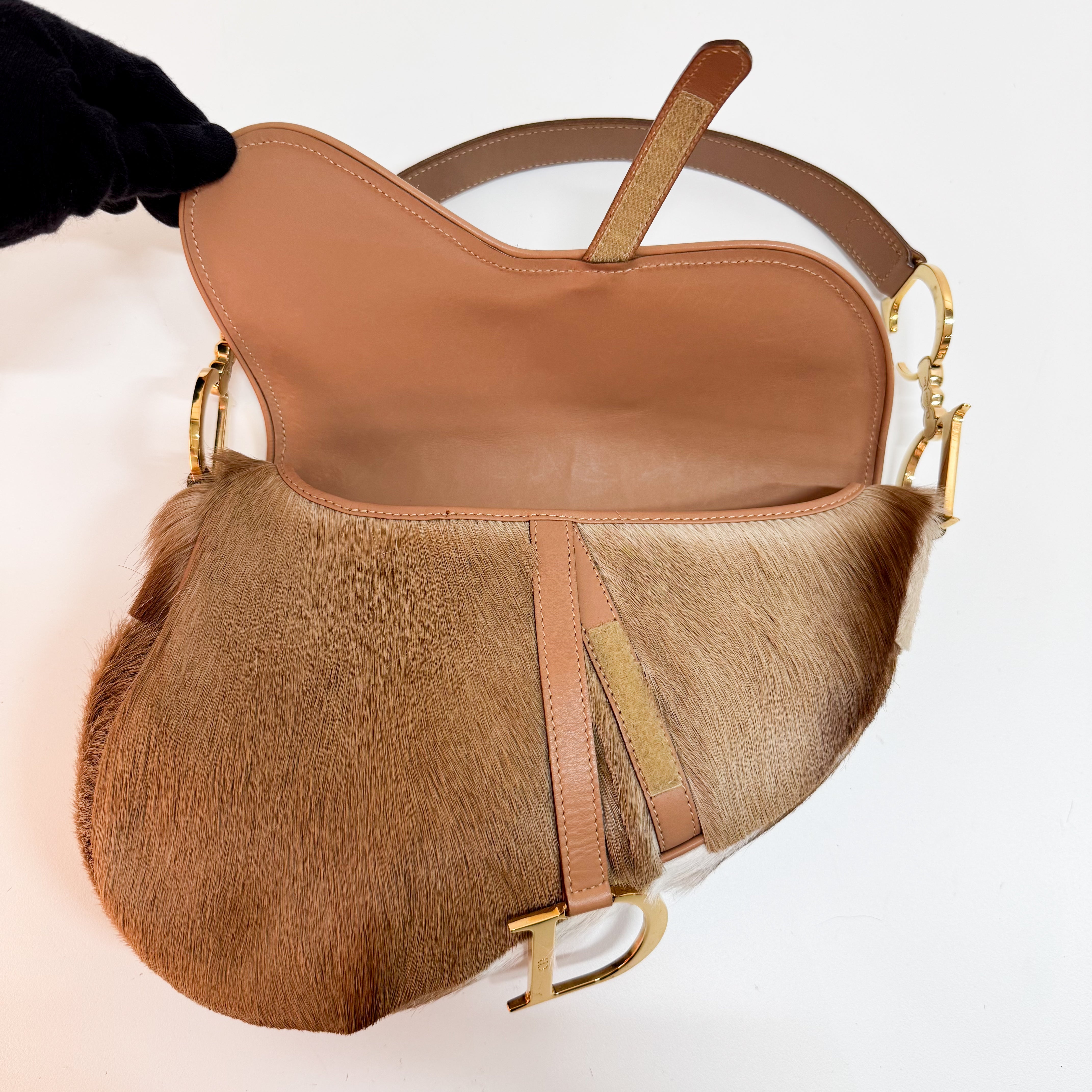 Beige Pony Hair Saddle Bag