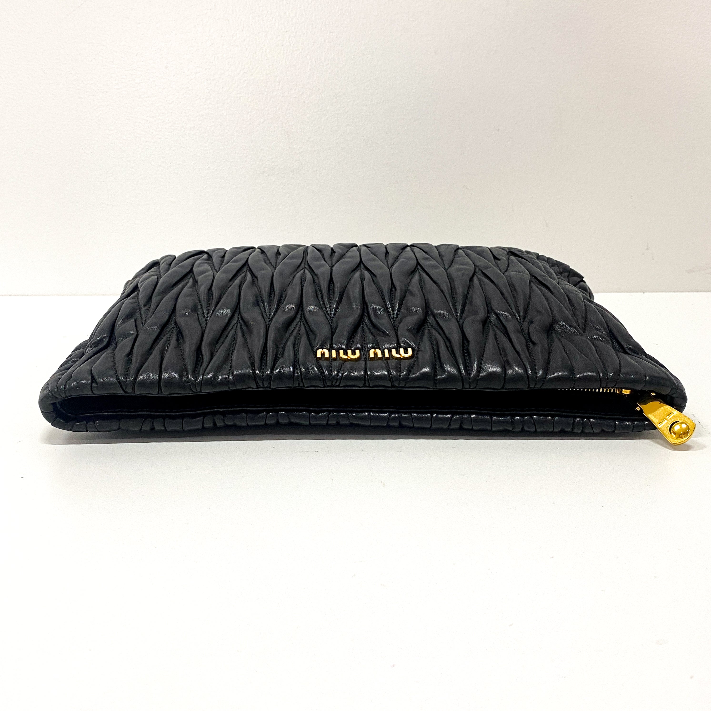 Matelasse Black Leather Clutch Bag