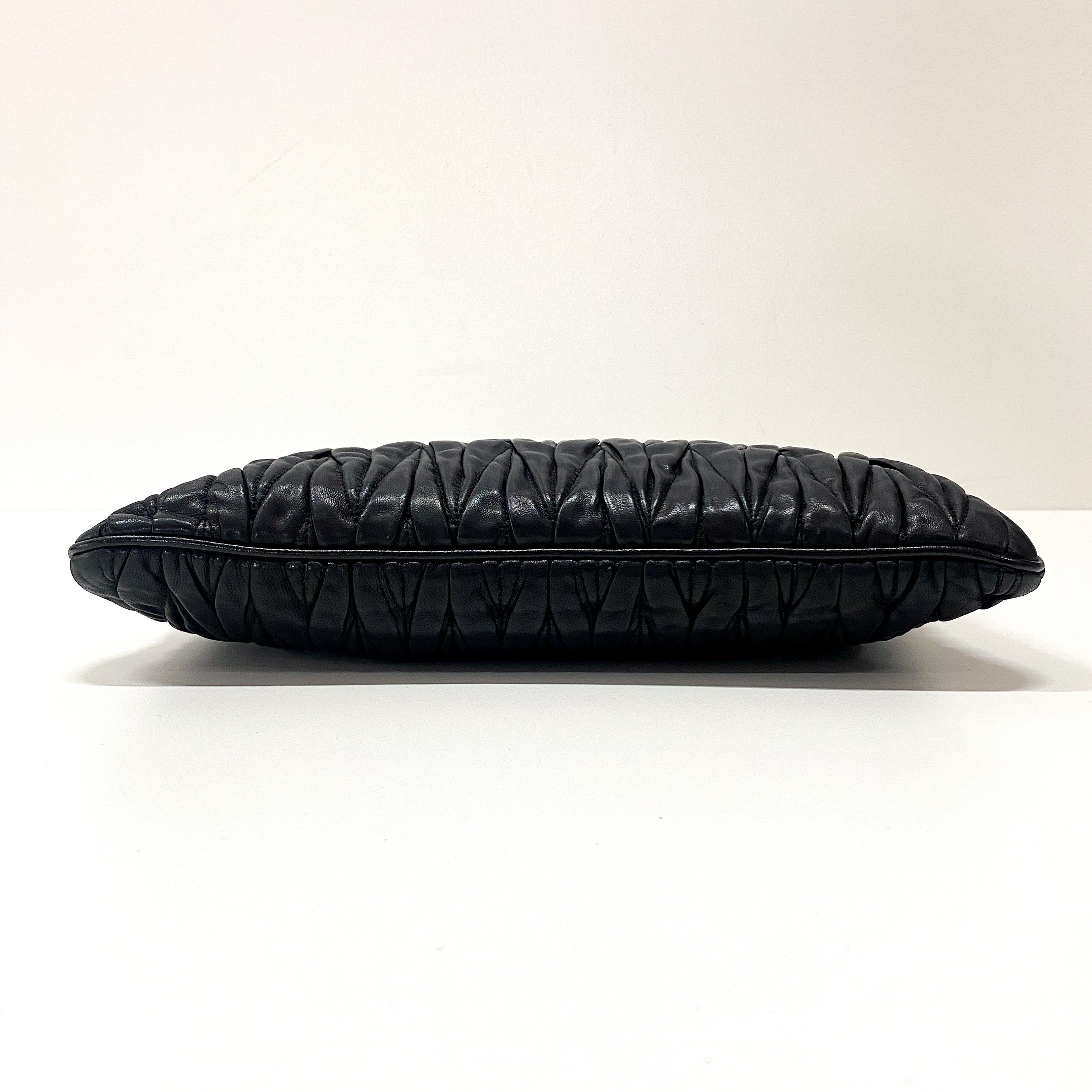 Matelasse Black Leather Clutch Bag
