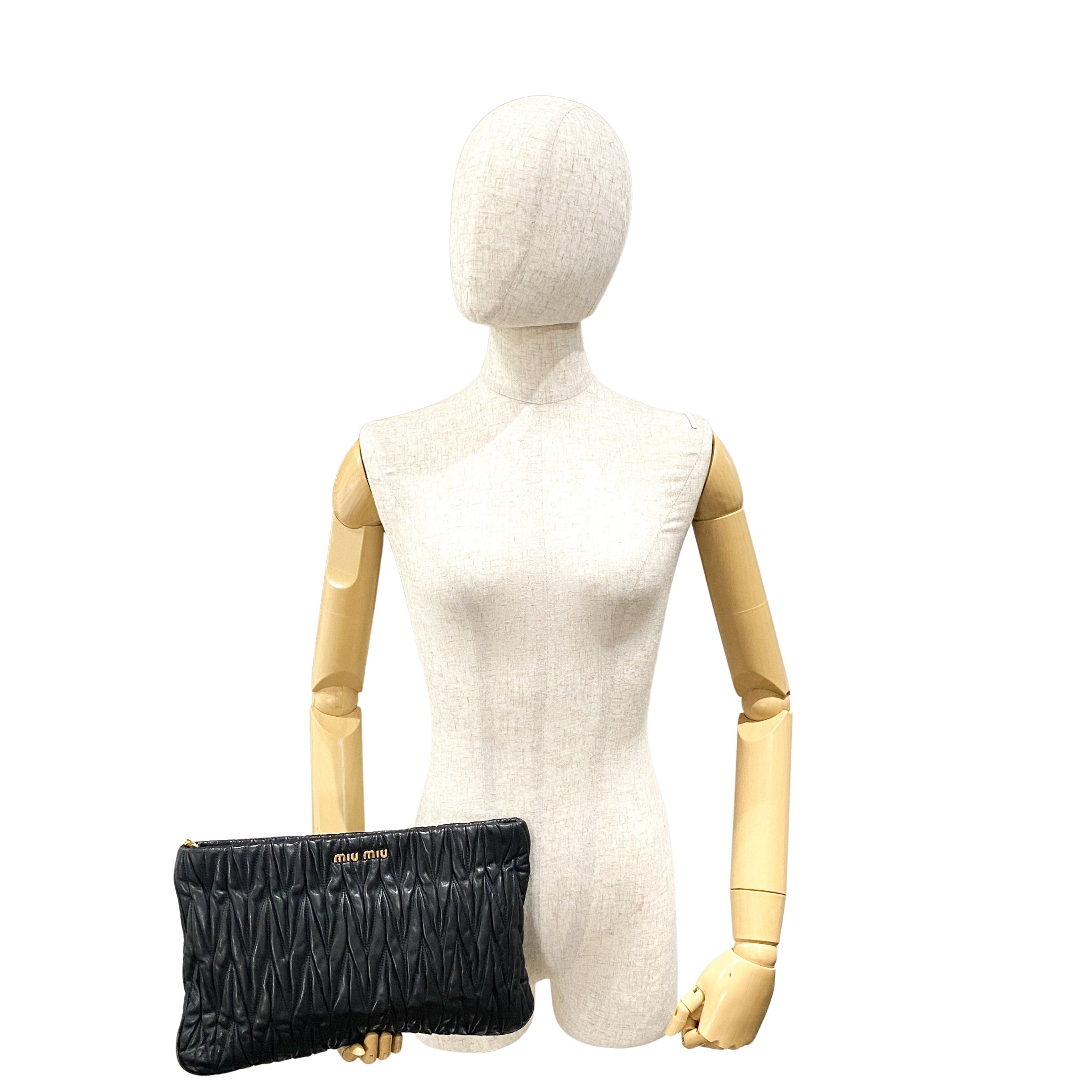 Matelasse Black Leather Clutch Bag