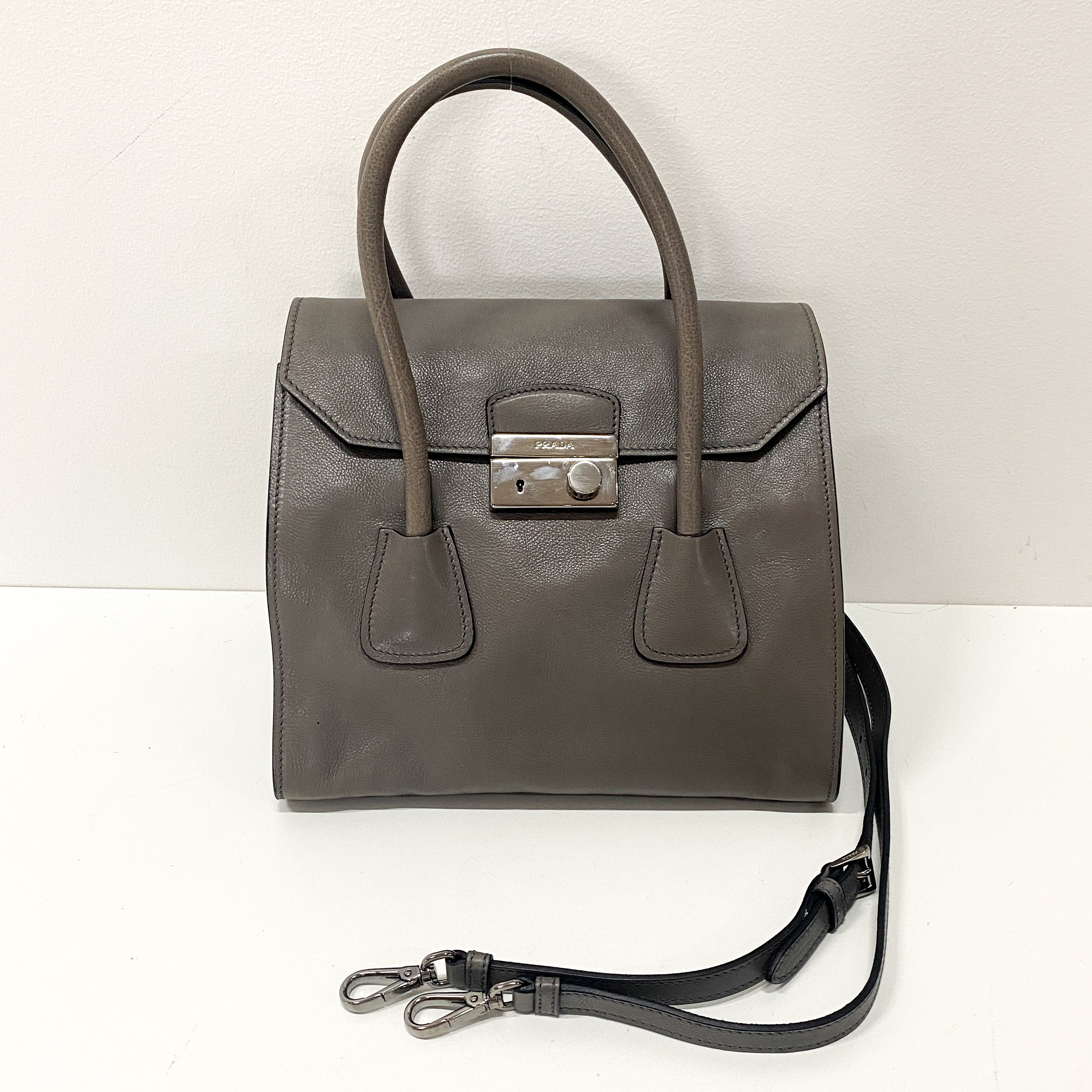 Grey Leather Two Way Bag