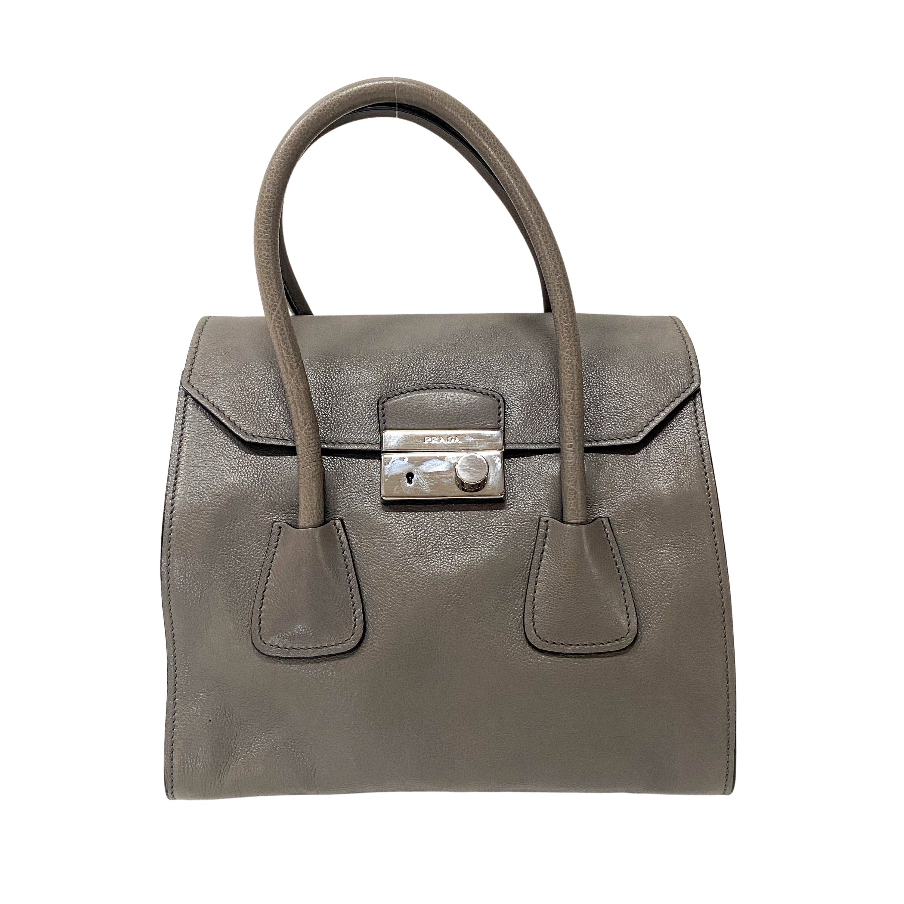 Grey Leather Two Way Bag