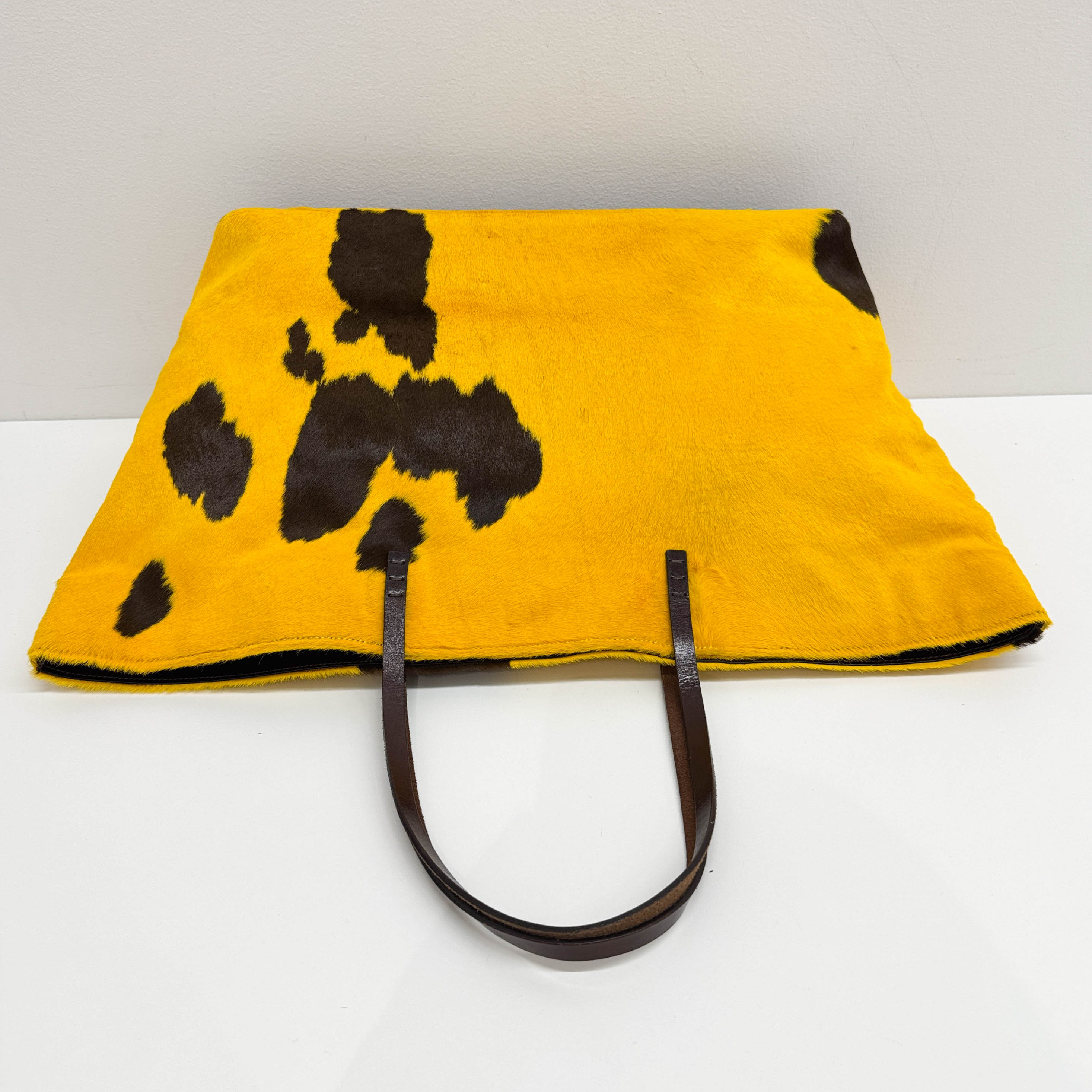 Yellow & Brown Cow Print Pony Hair Tote Bag
