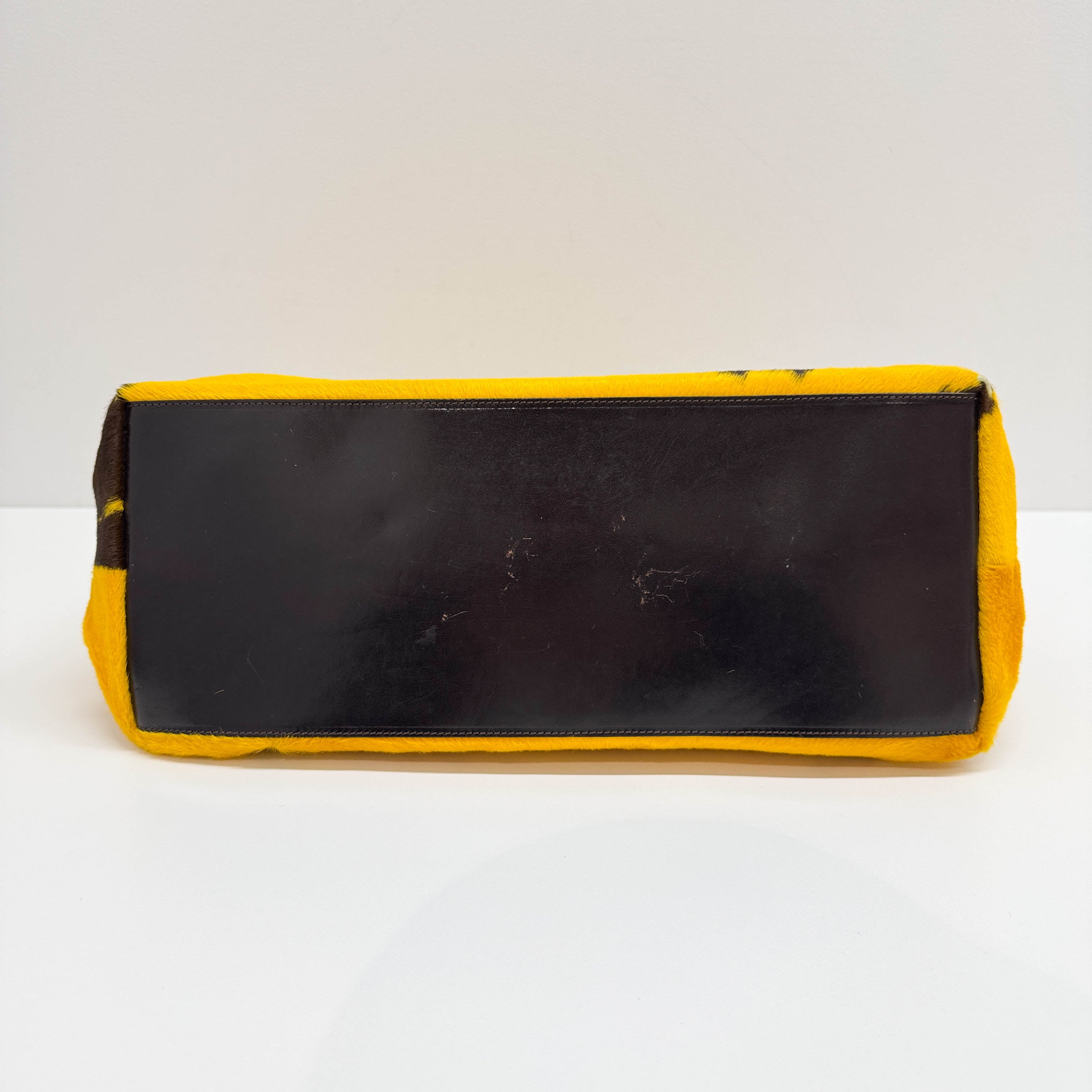 Yellow & Brown Cow Print Pony Hair Tote Bag