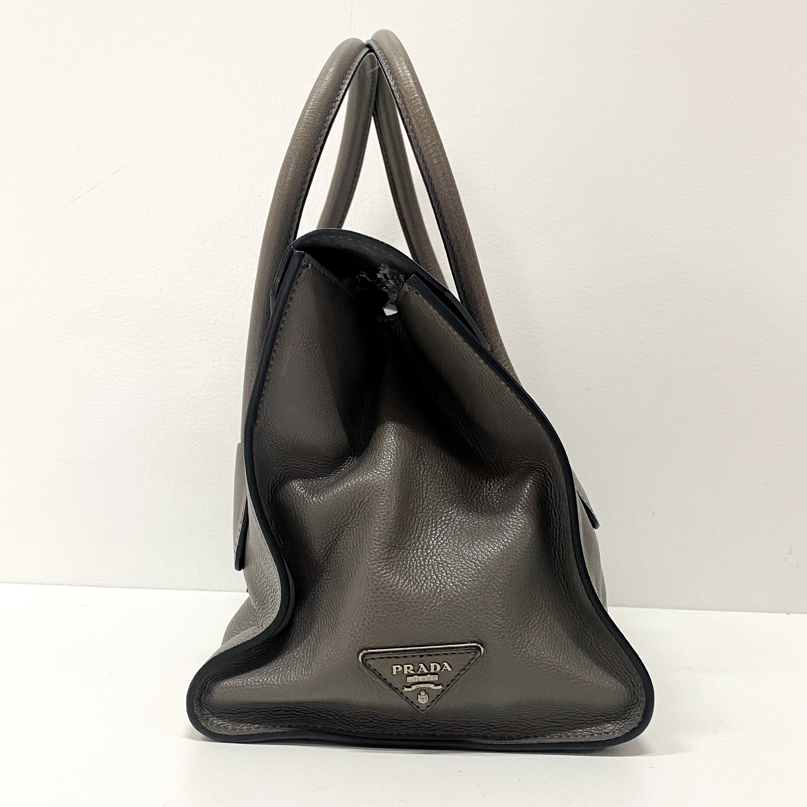 Grey Leather Two Way Bag