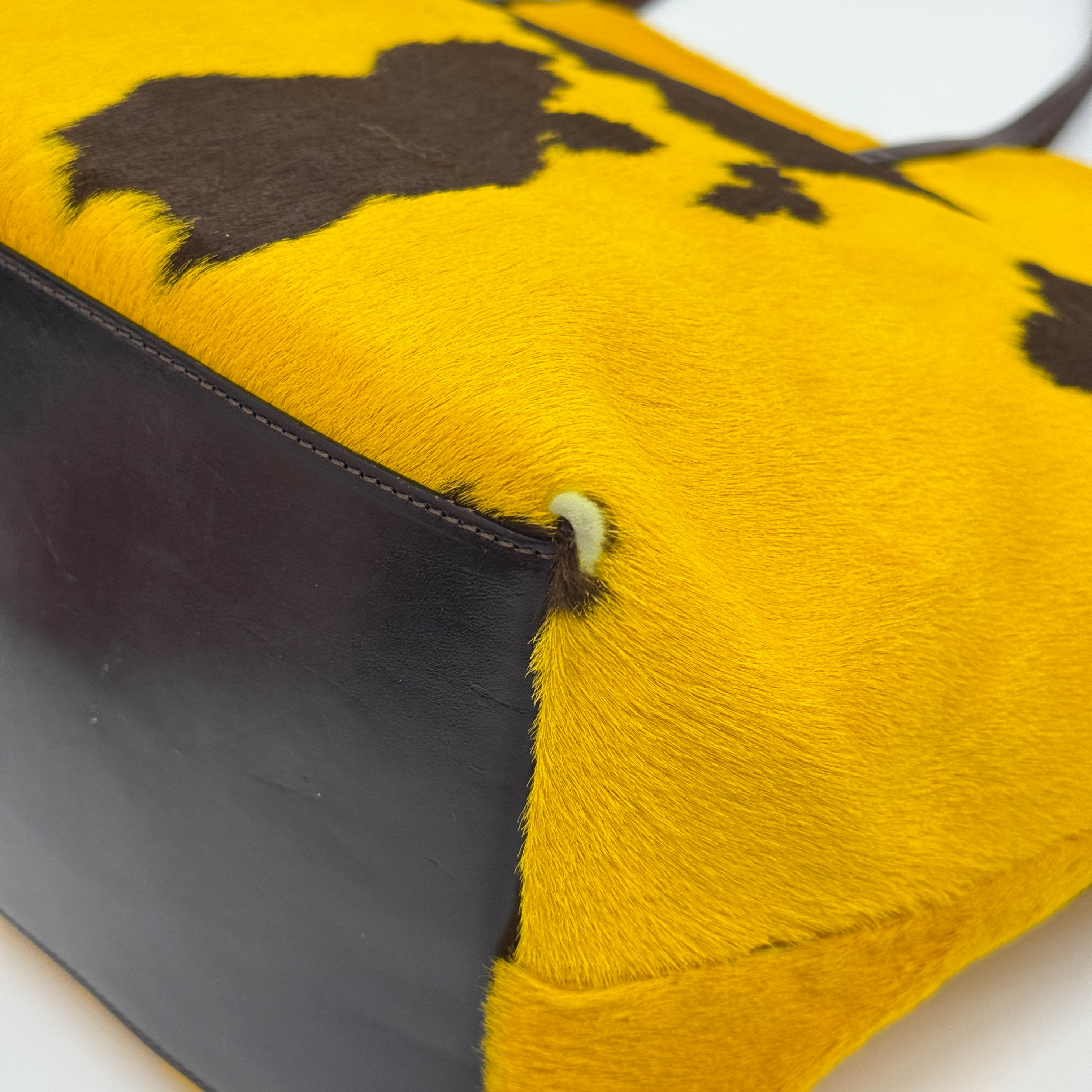 Yellow & Brown Cow Print Pony Hair Tote Bag