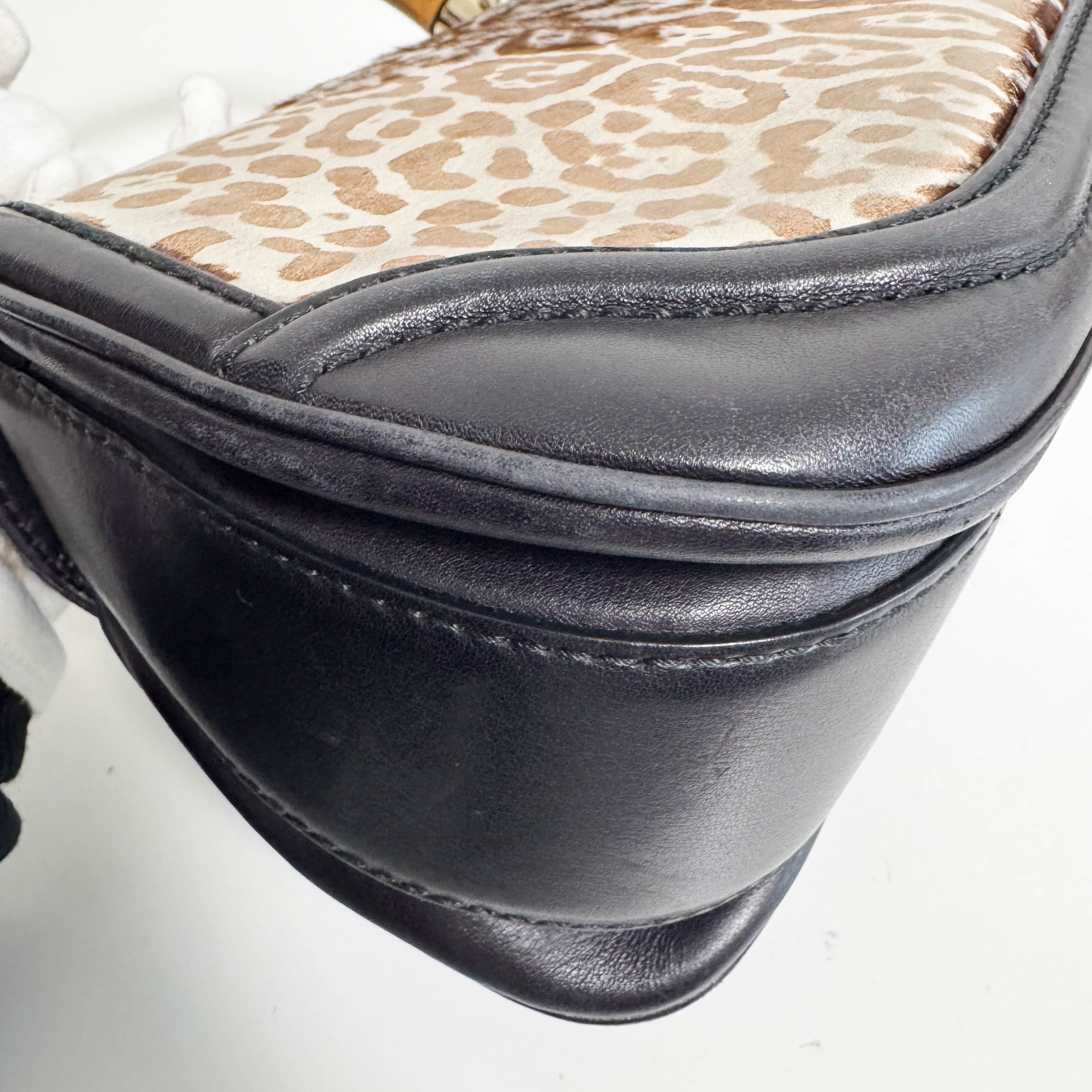 Bamboo Pony Hair Blue Leorapd Print Handbag