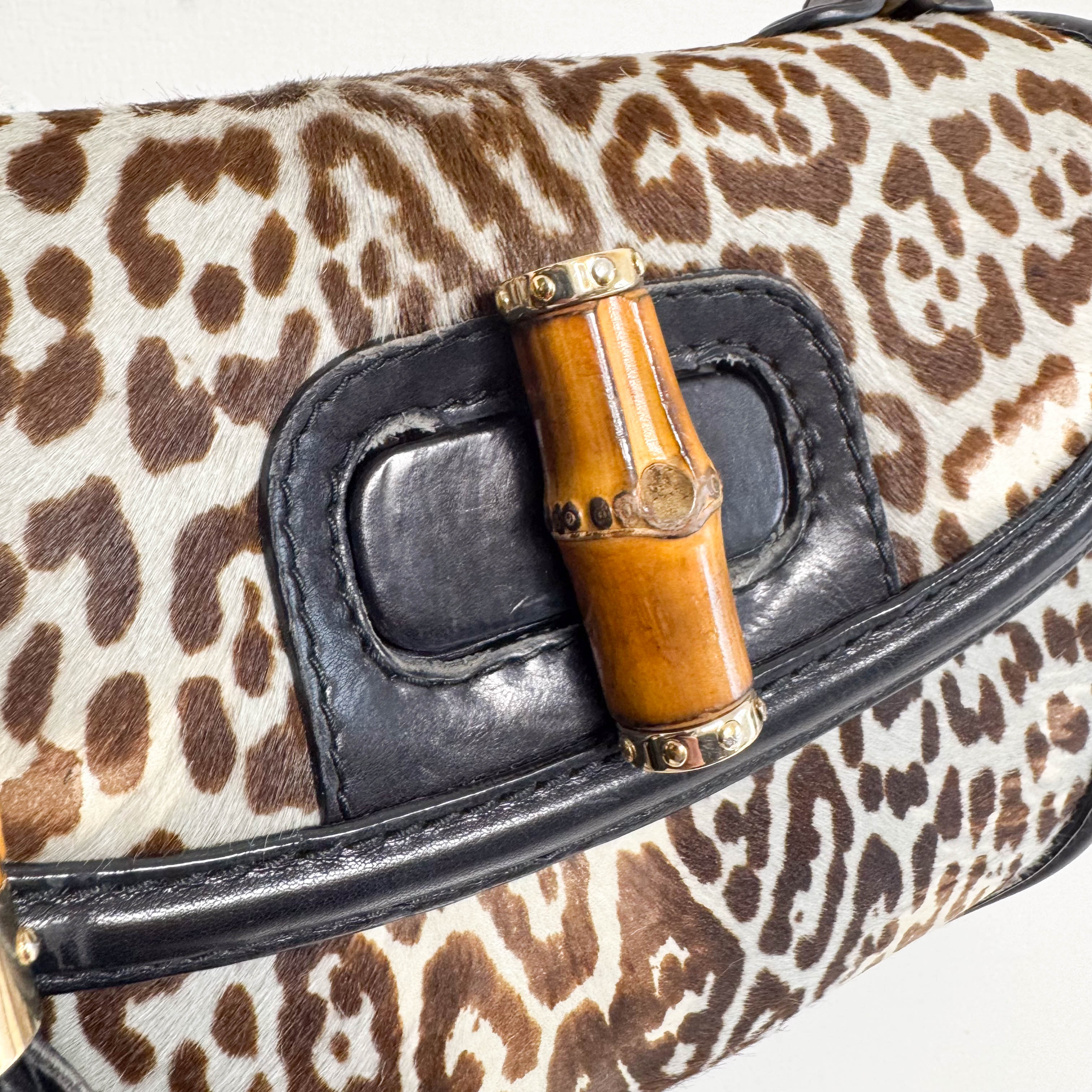 Bamboo Pony Hair Blue Leorapd Print Handbag