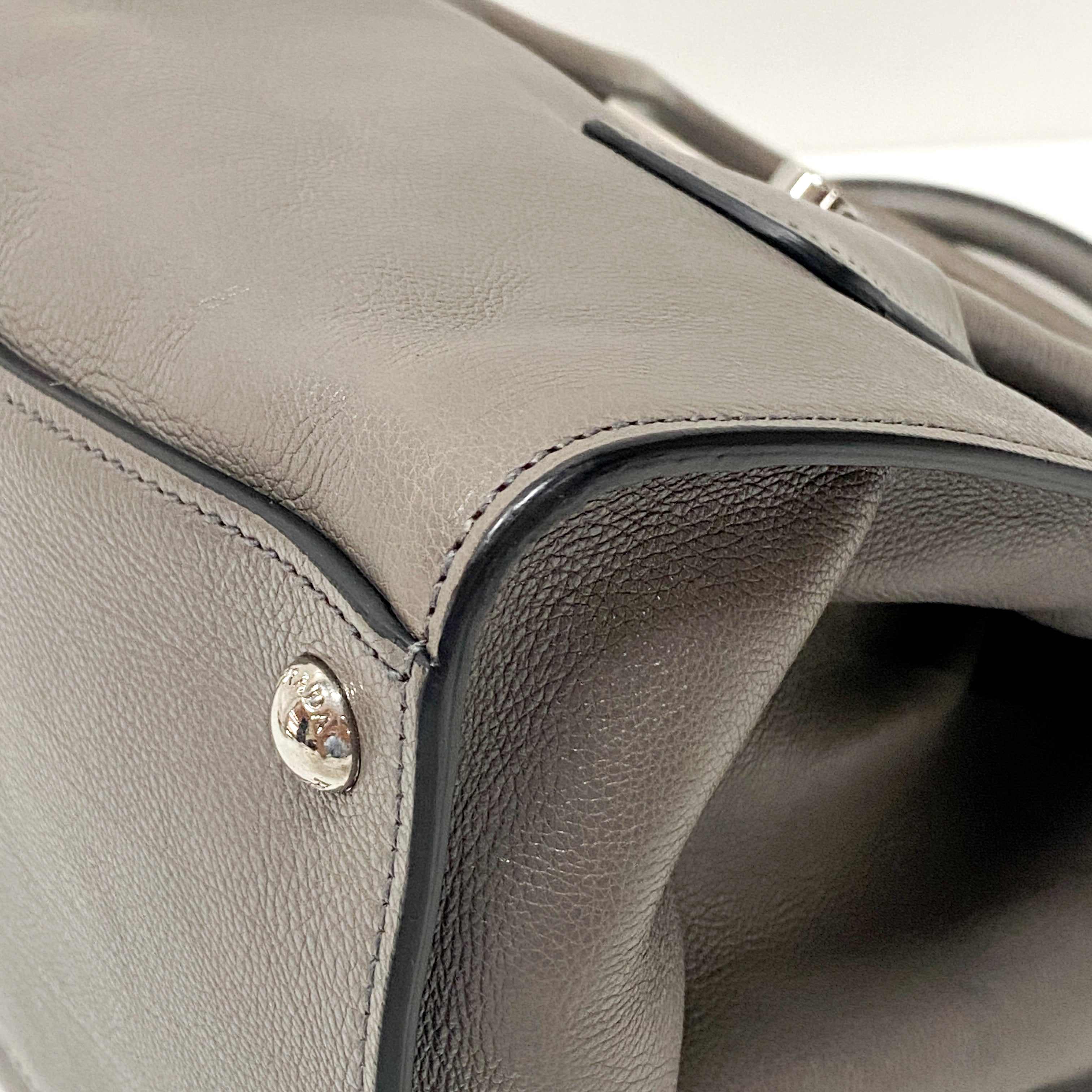 Grey Leather Two Way Bag