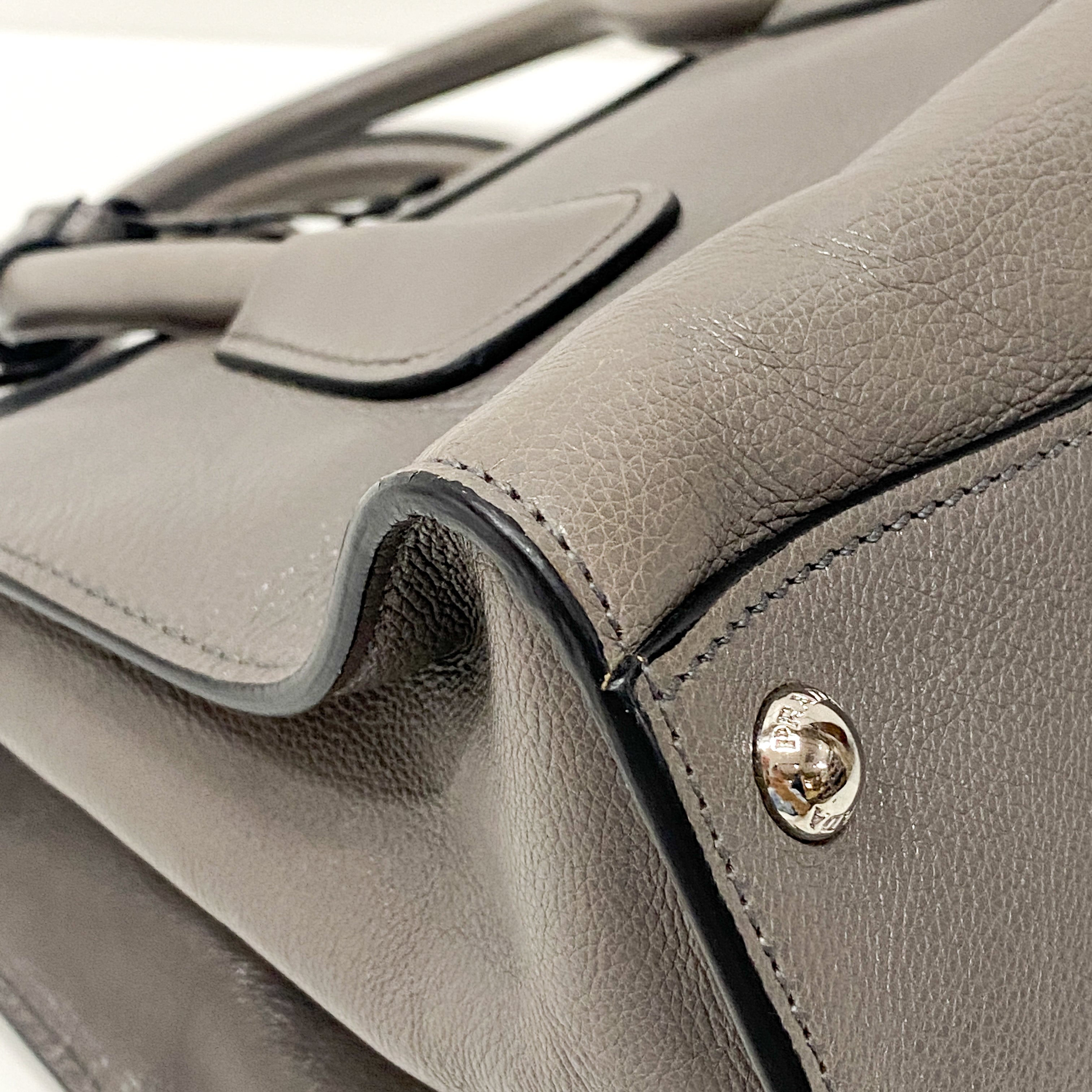 Grey Leather Two Way Bag