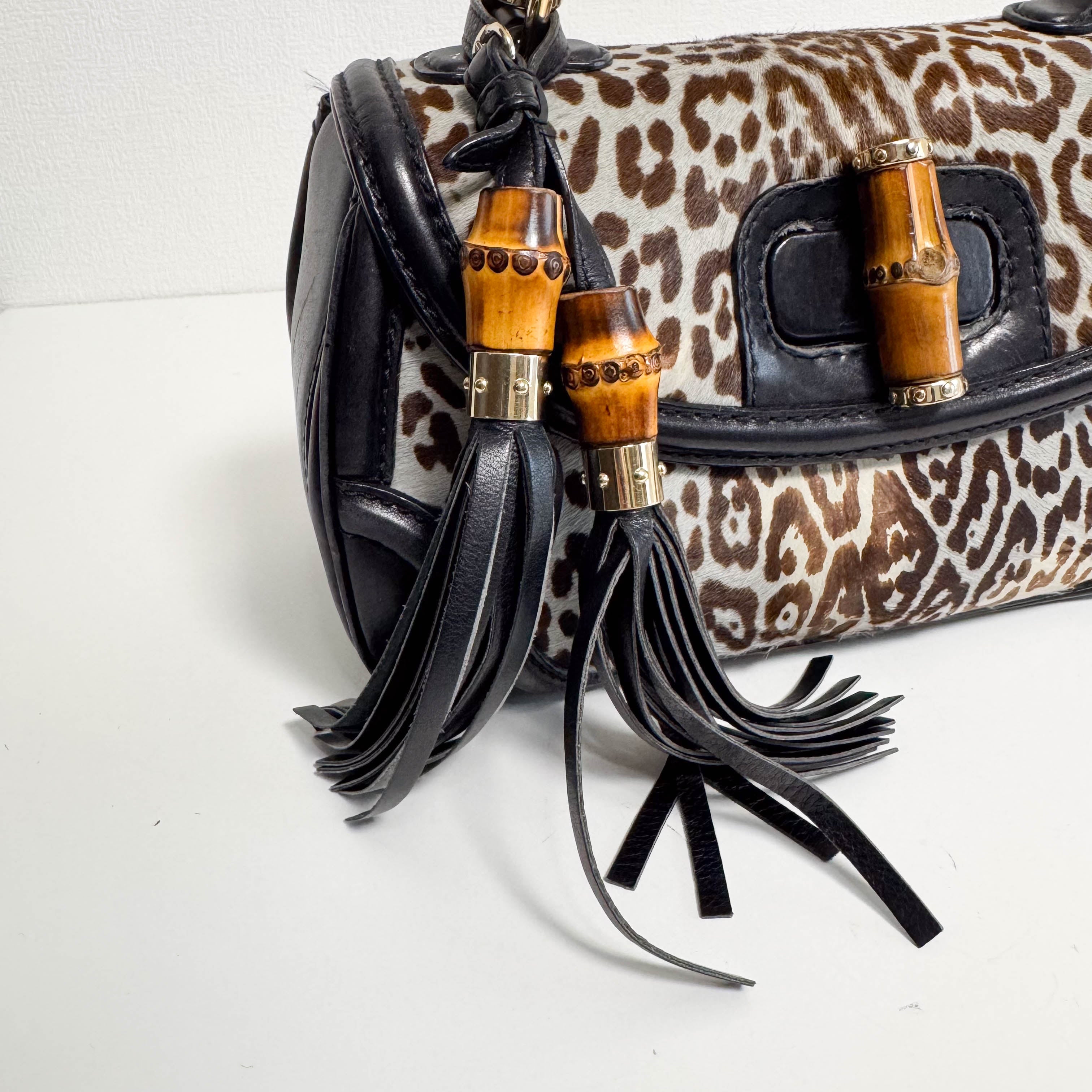 Bamboo Pony Hair Blue Leorapd Print Handbag