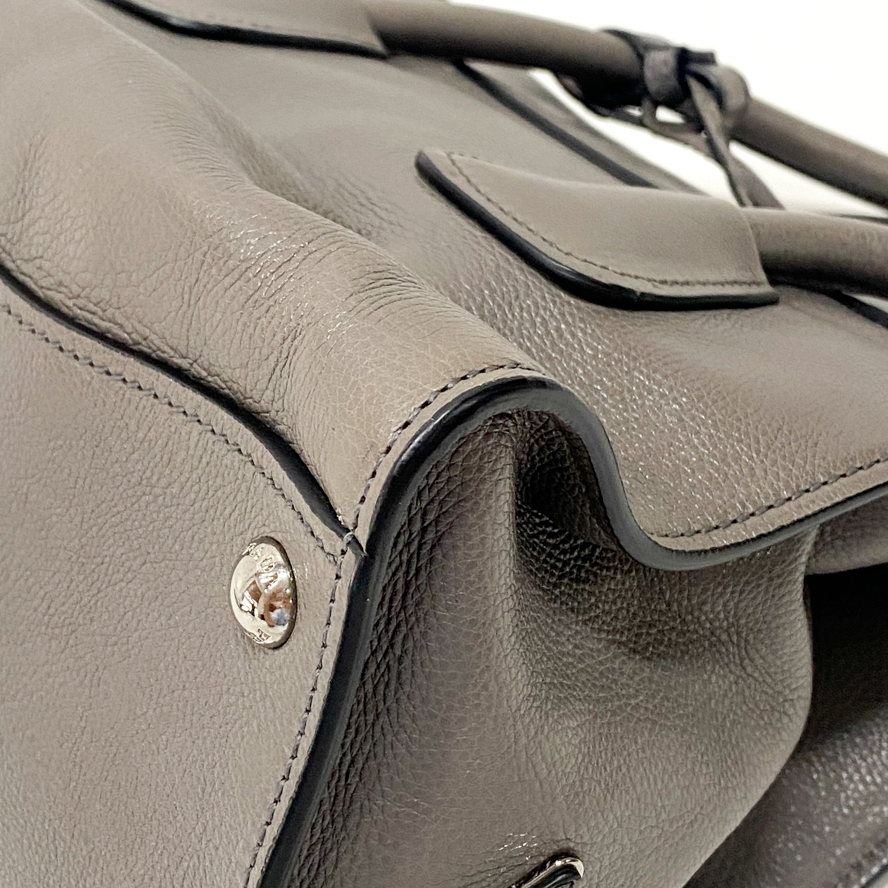 Grey Leather Two Way Bag