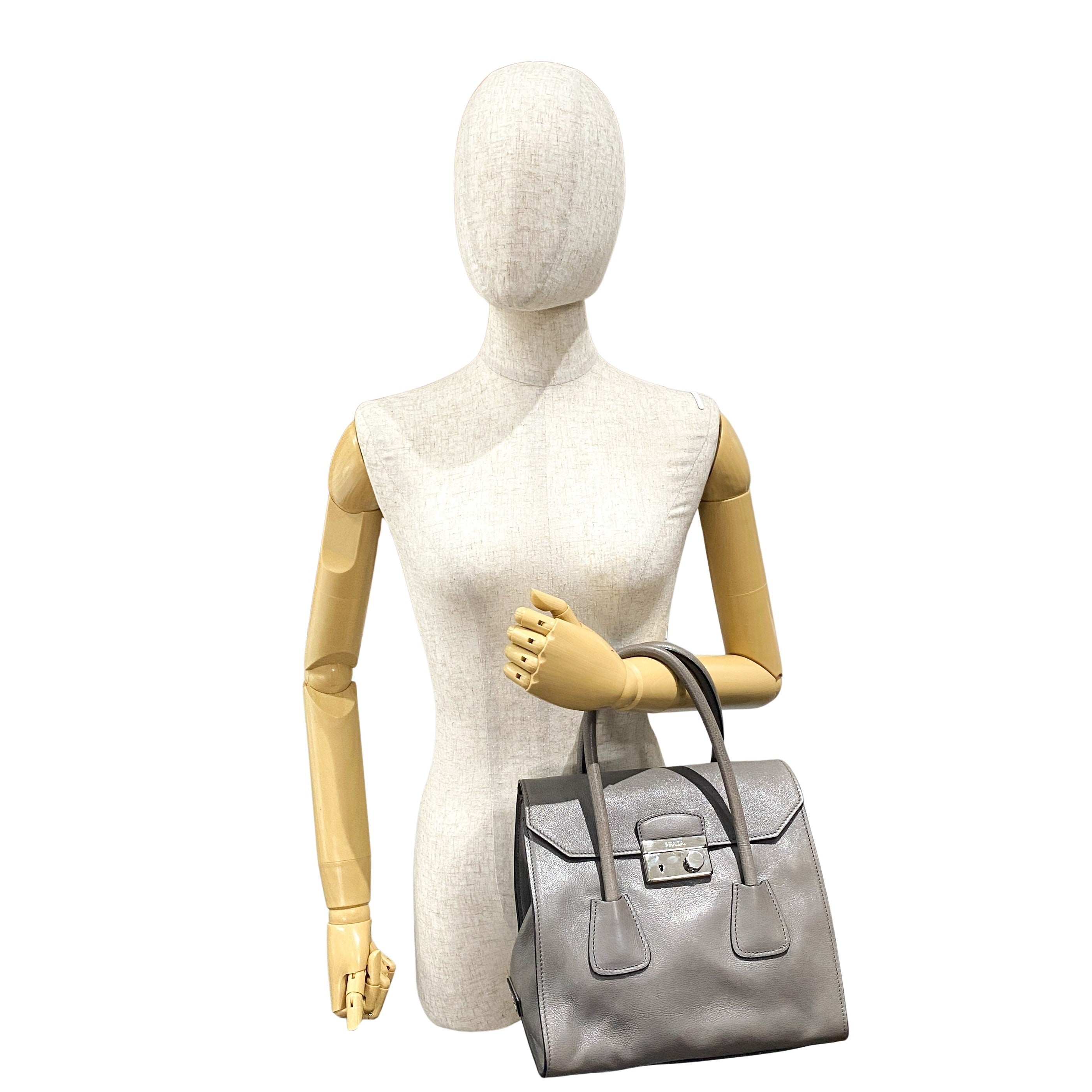 Grey Leather Two Way Bag