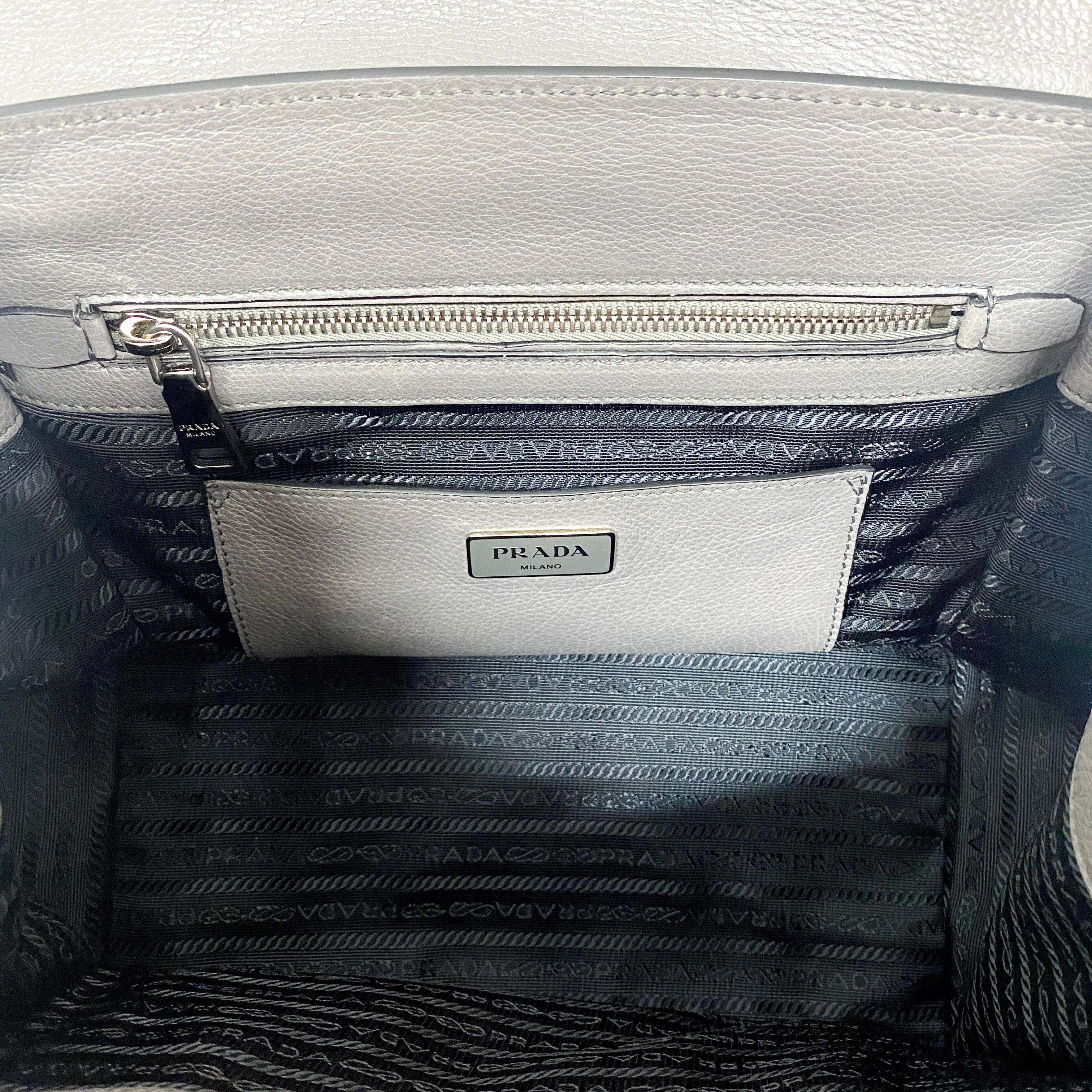 Grey Leather Two Way Bag