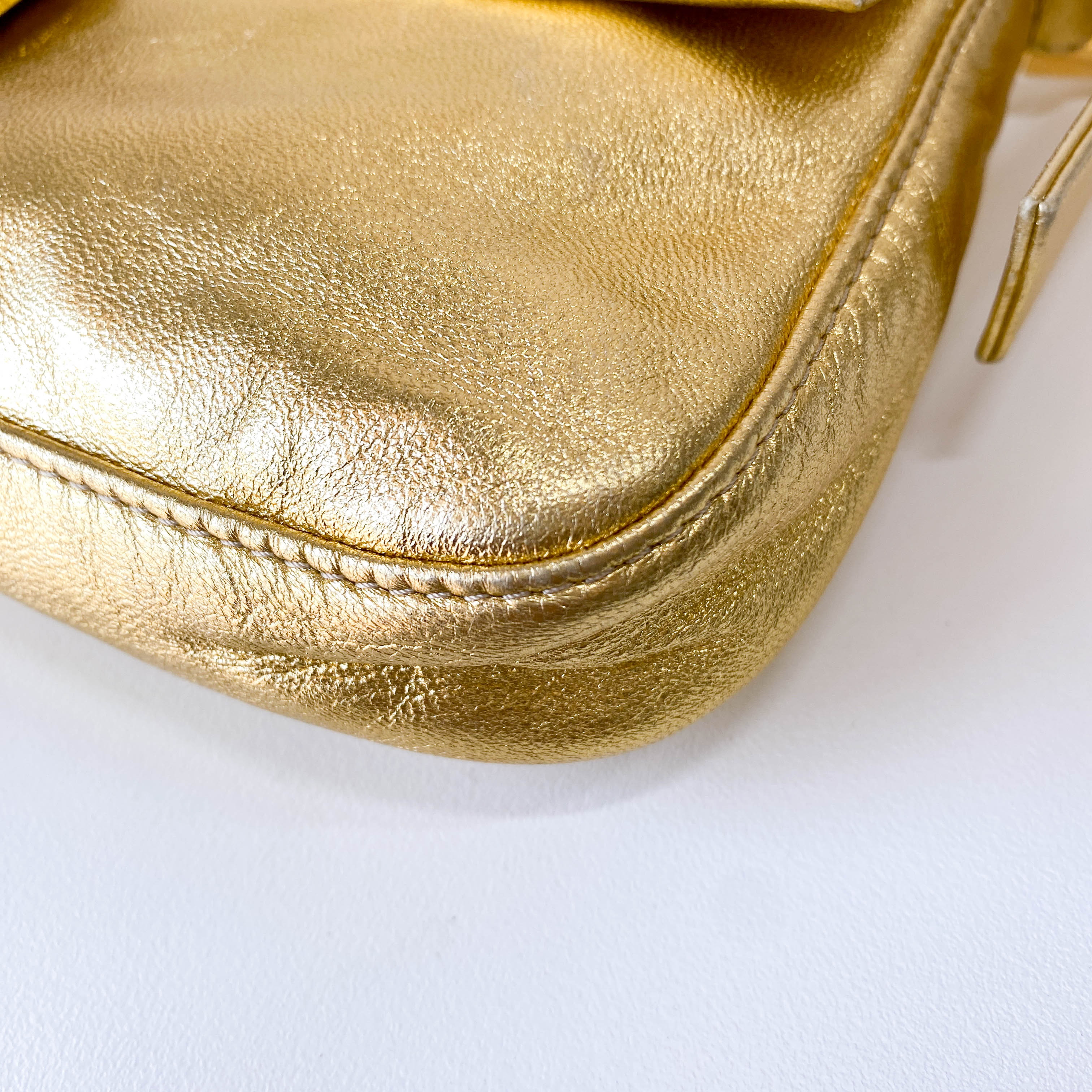 Baguette Gold Leather with Rhinestone Buckle Shoulder Bag