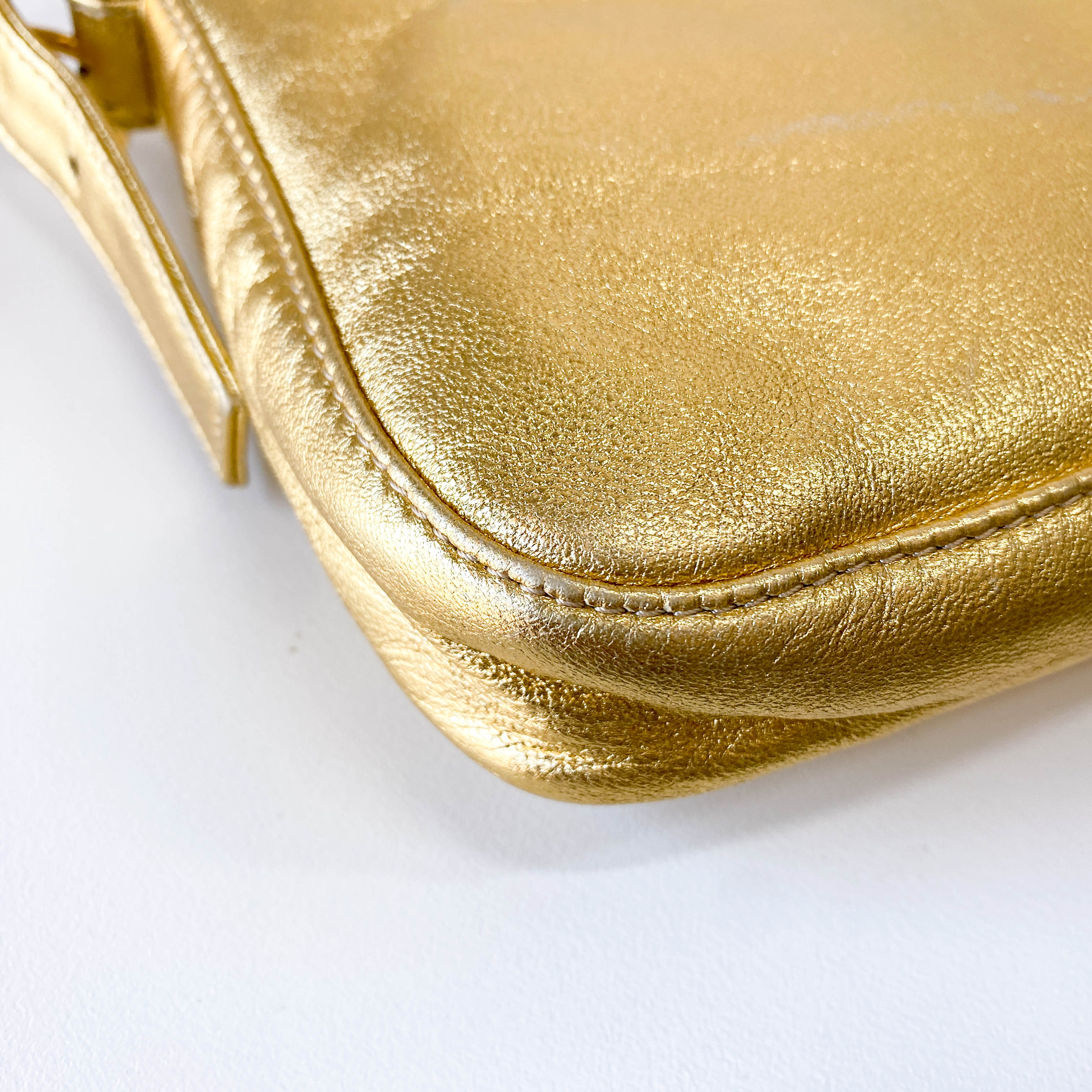 Baguette Gold Leather with Rhinestone Buckle Shoulder Bag