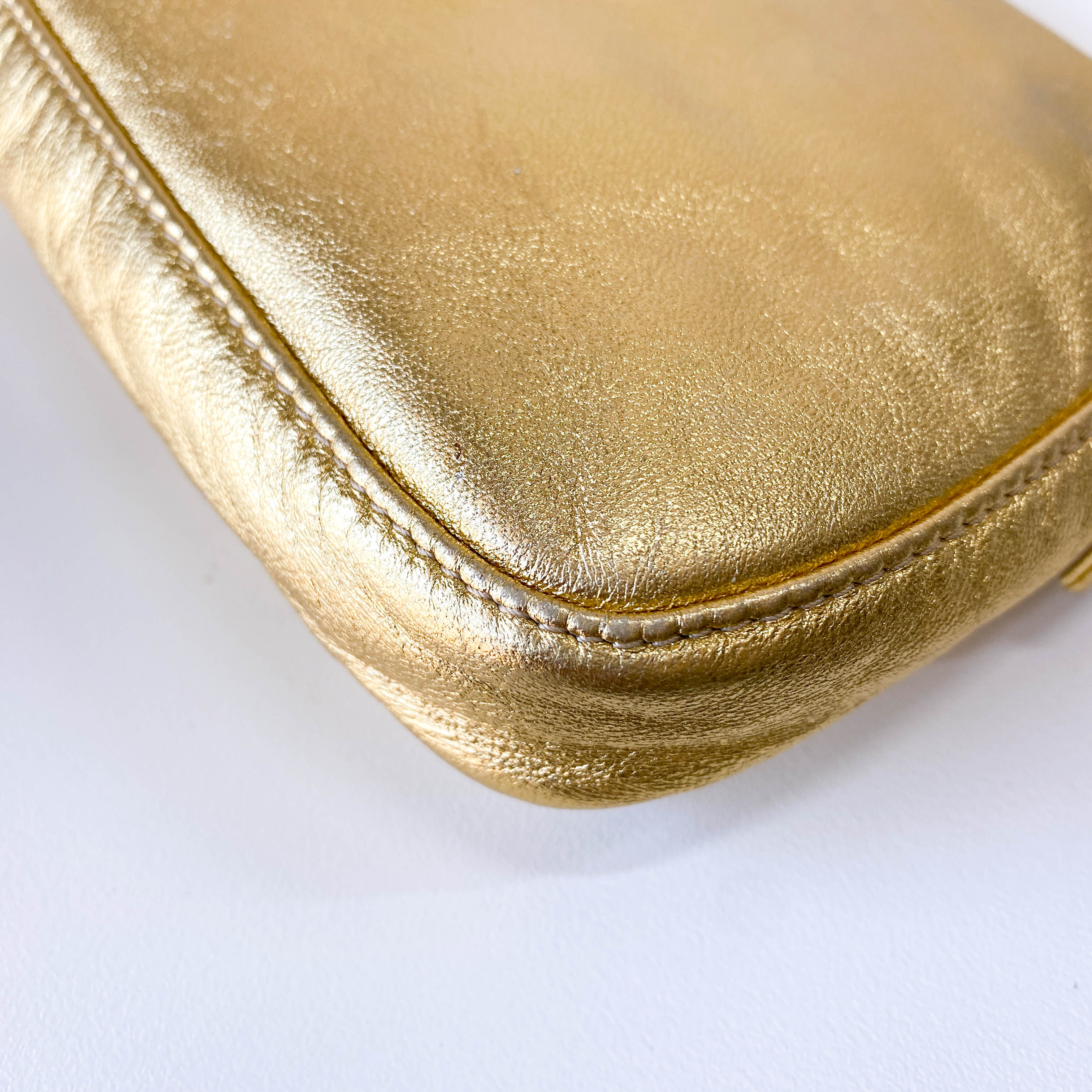 Baguette Gold Leather with Rhinestone Buckle Shoulder Bag