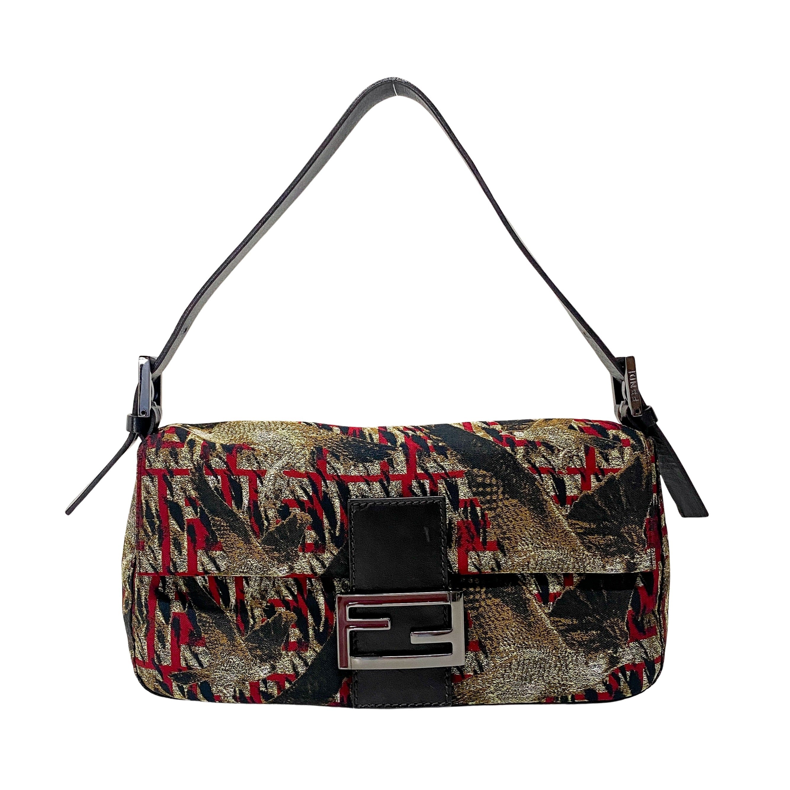 Zucca Bird Printed Baguette Shoulder bag Red x Brown