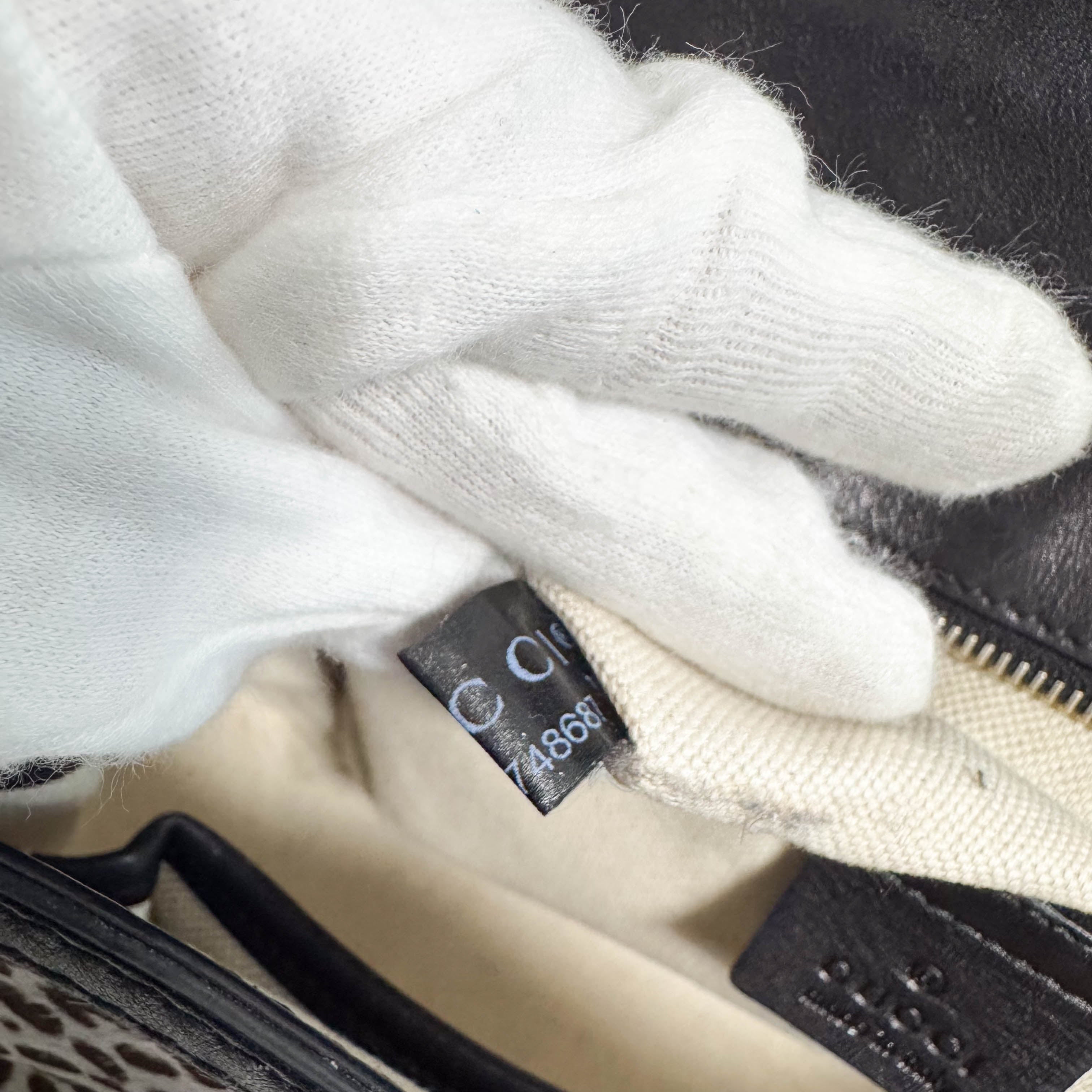 Bamboo Pony Hair Blue Leorapd Print Handbag