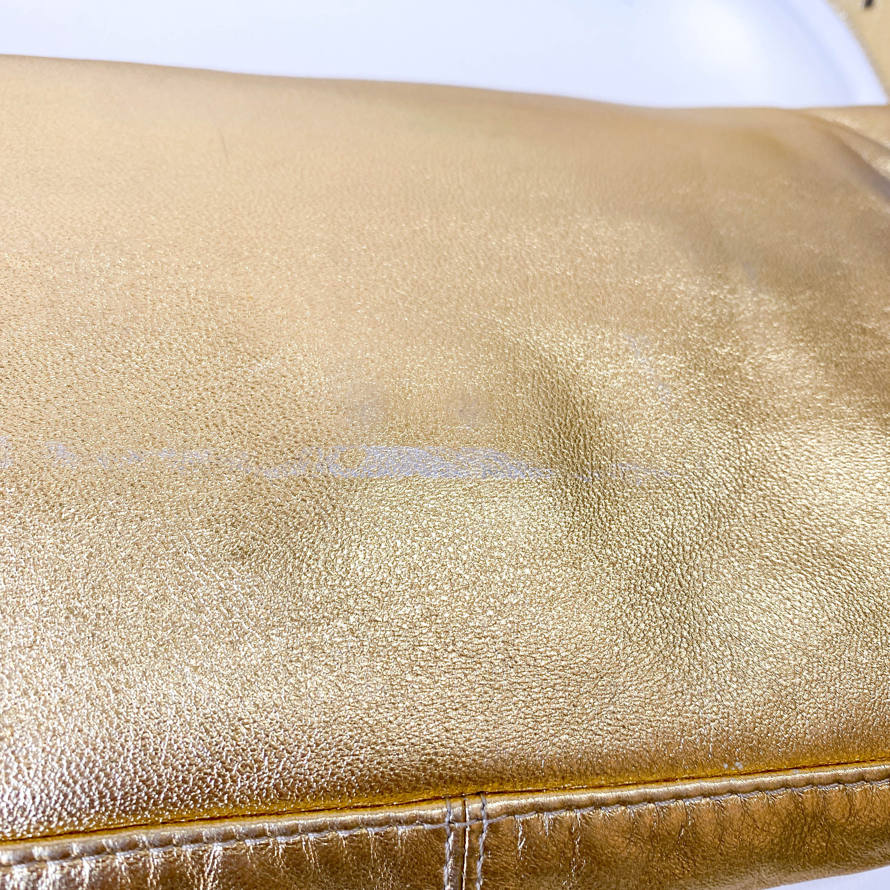 Baguette Gold Leather with Rhinestone Buckle Shoulder Bag