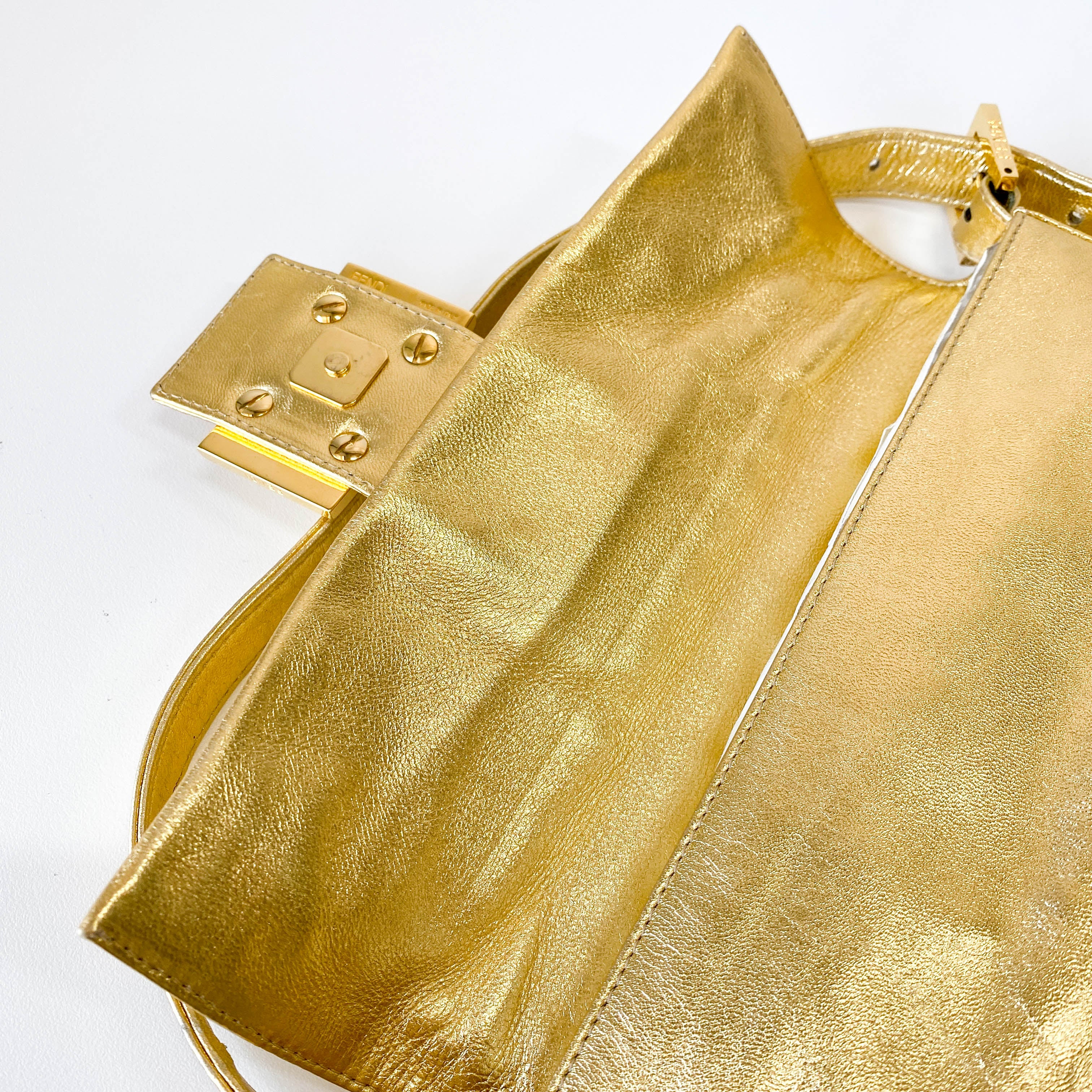 Baguette Gold Leather with Rhinestone Buckle Shoulder Bag