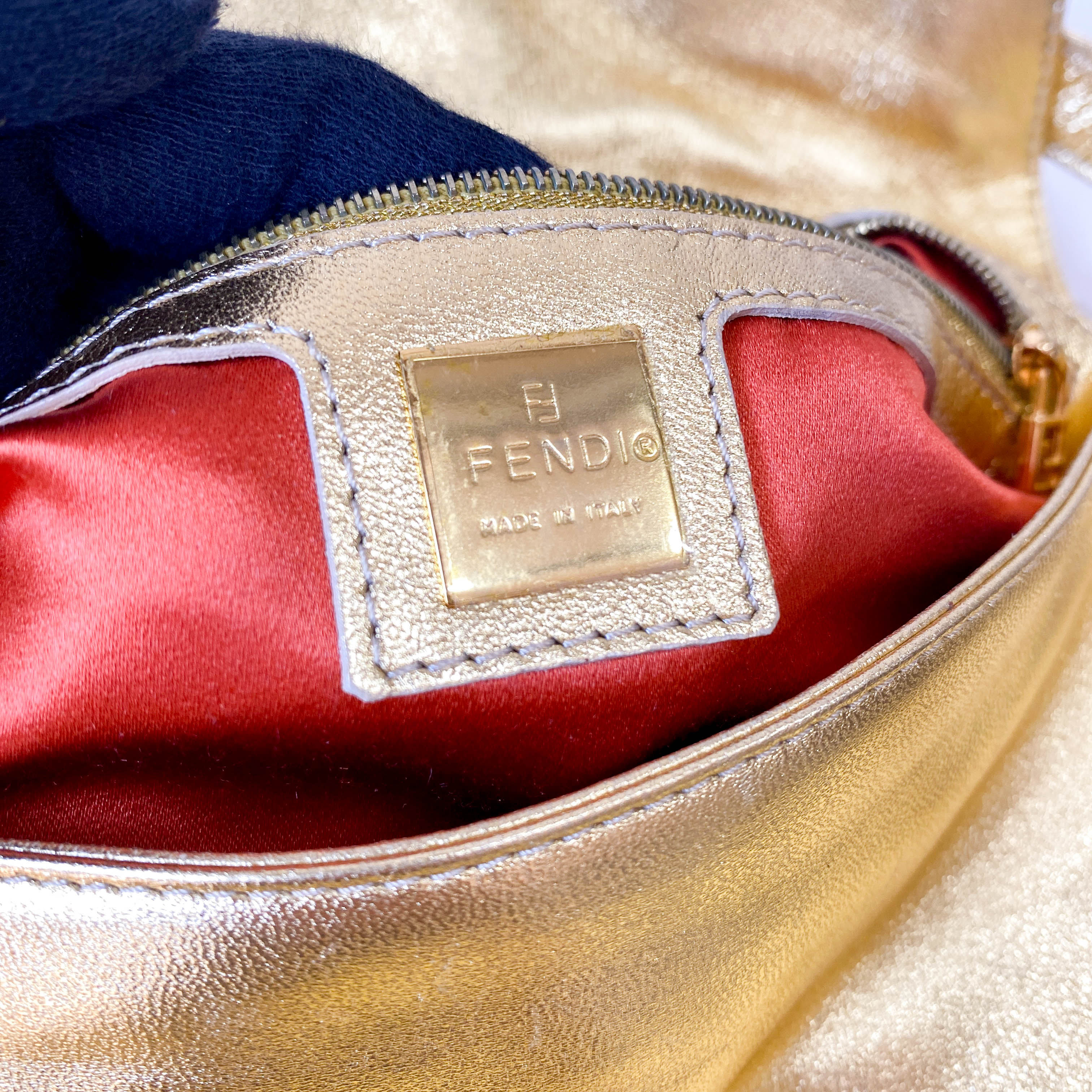 Baguette Gold Leather with Rhinestone Buckle Shoulder Bag