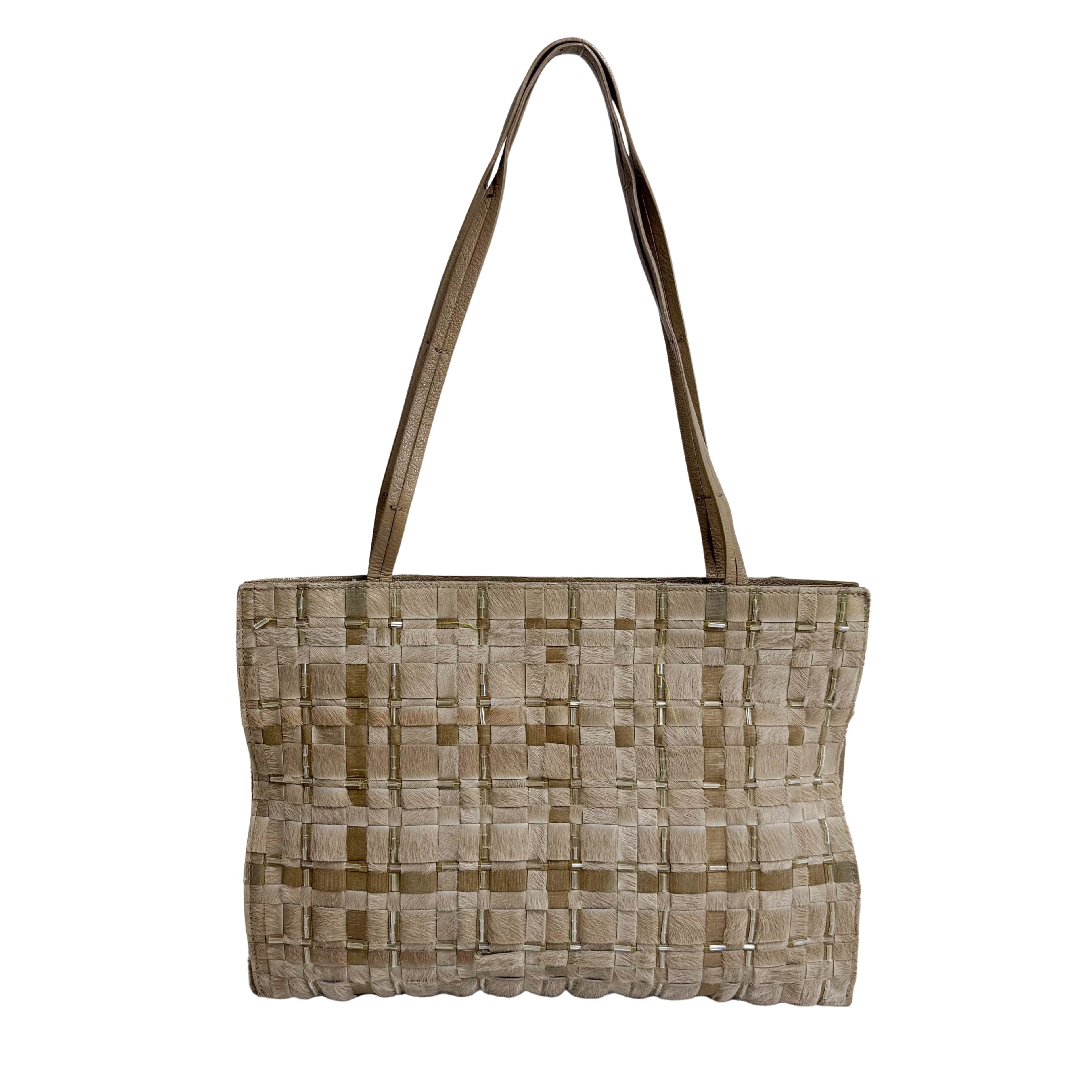 Vintage Intrecciato Beige Pony Hair Shoulder Bag