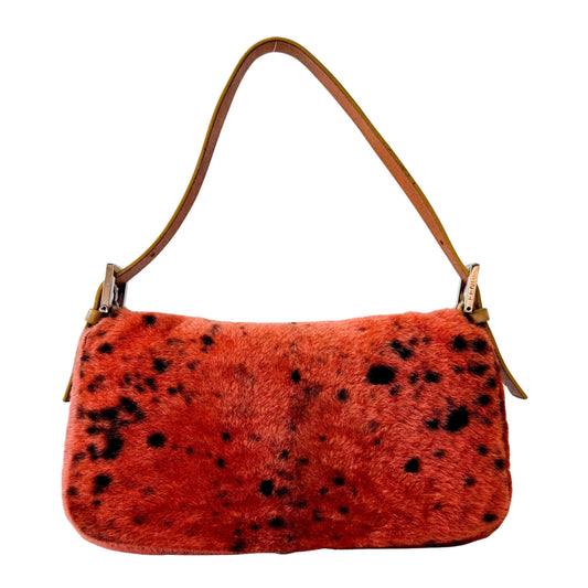 Leopard Orange Pony Hair Baguette Shoulder Bag