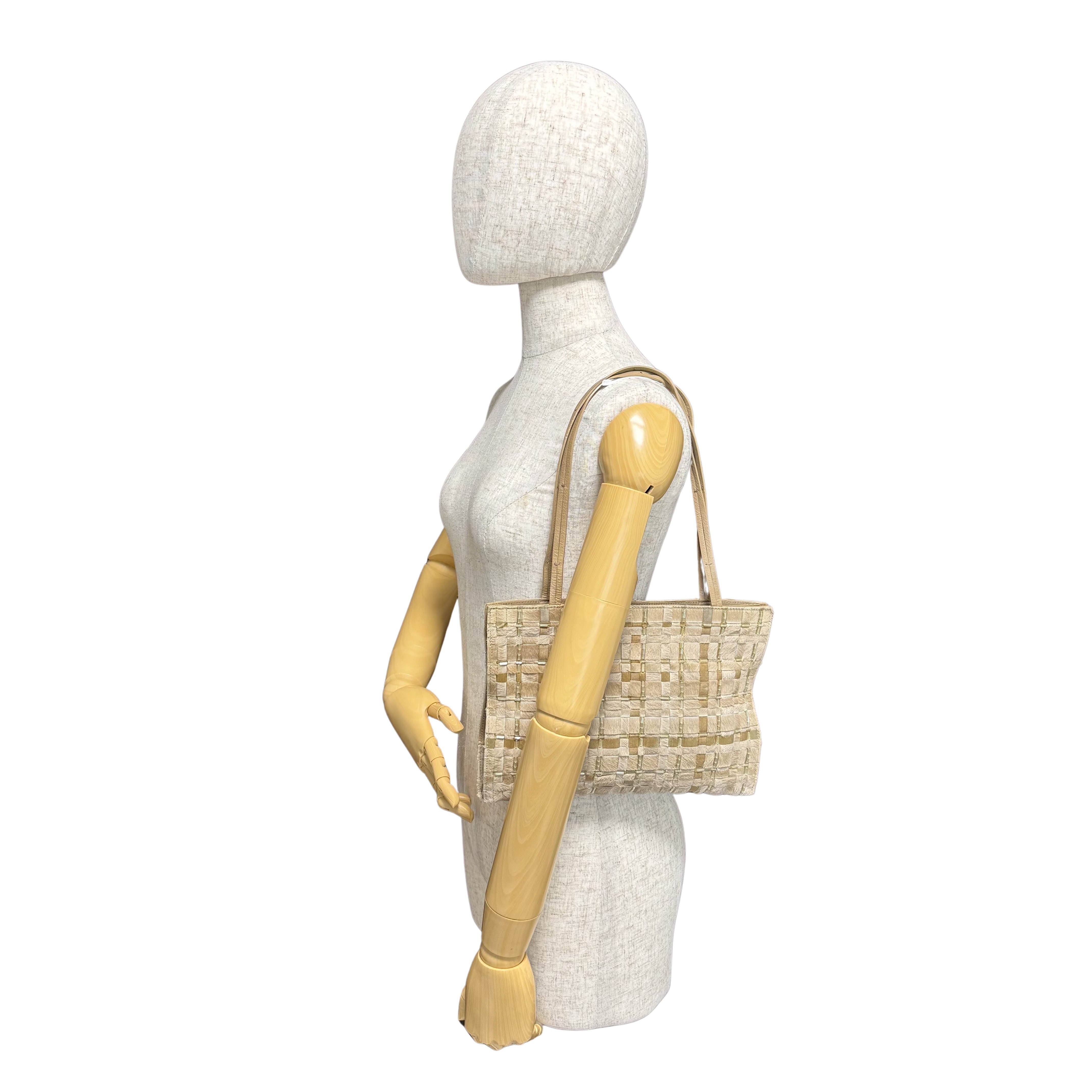 Vintage Intrecciato Beige Pony Hair Shoulder Bag