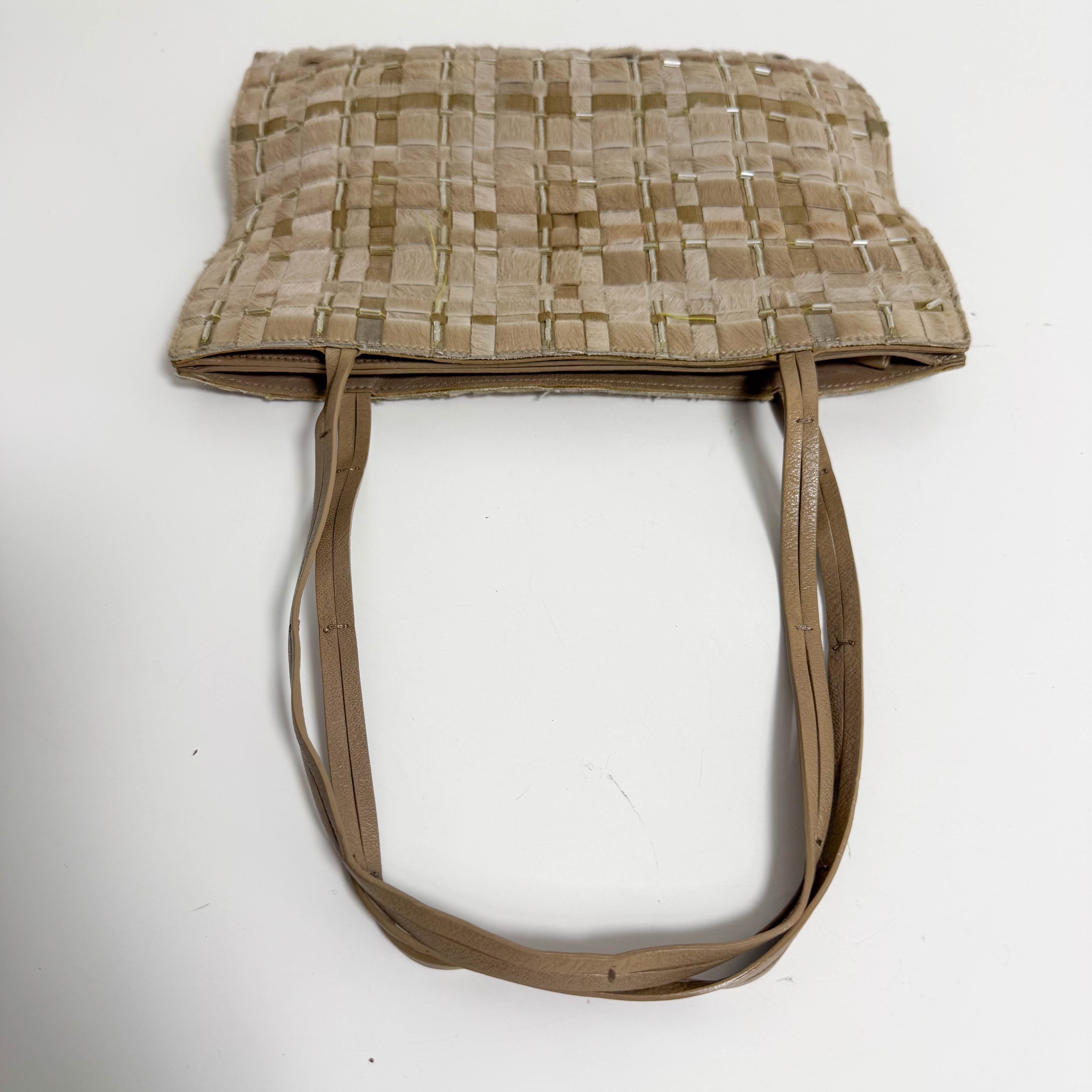 Vintage Intrecciato Beige Pony Hair Shoulder Bag