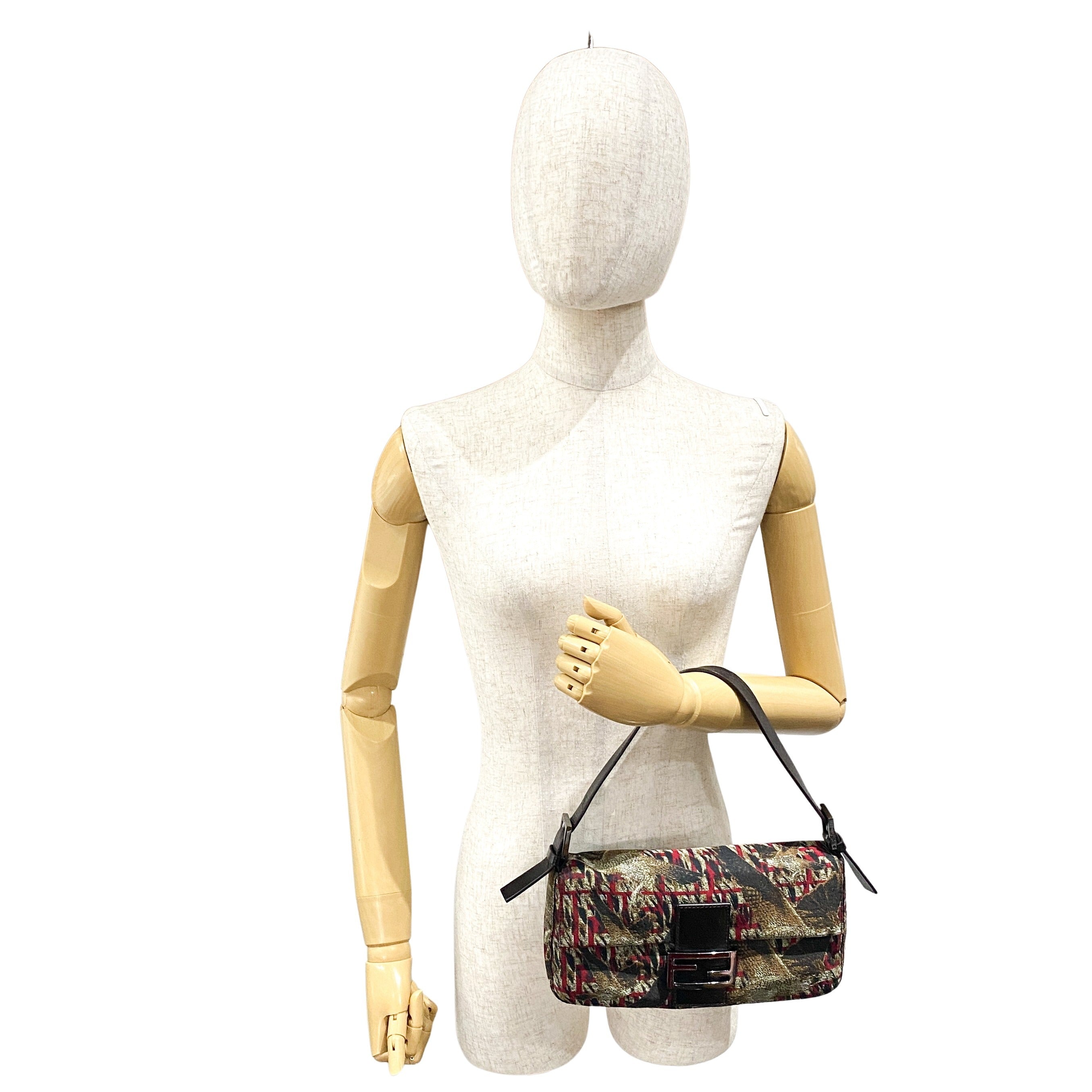 Zucca Bird Printed Baguette Shoulder bag Red x Brown