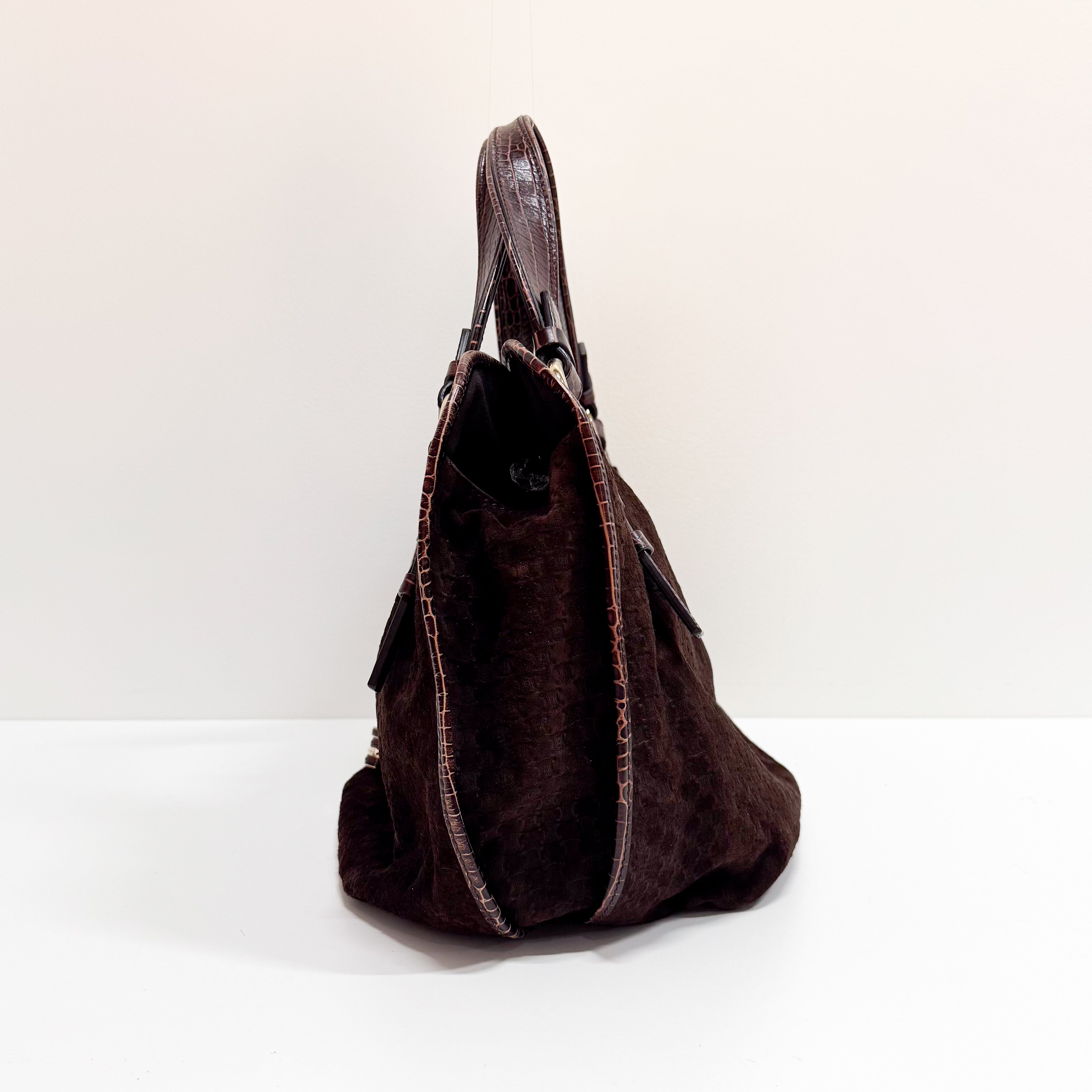 Bitter Sweet Brown Croc Leather & Suede Shoulder Bag