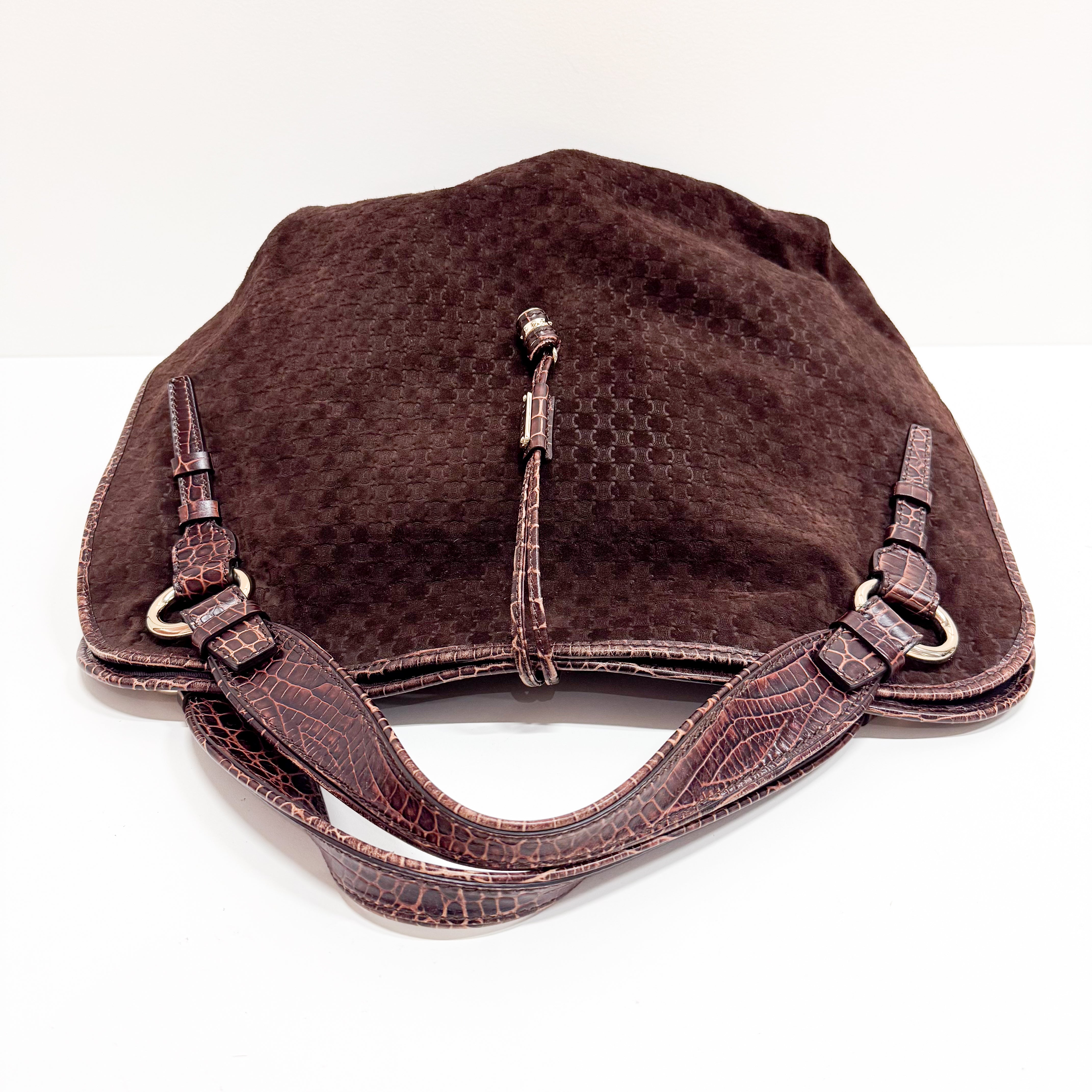 Bitter Sweet Brown Croc Leather & Suede Shoulder Bag