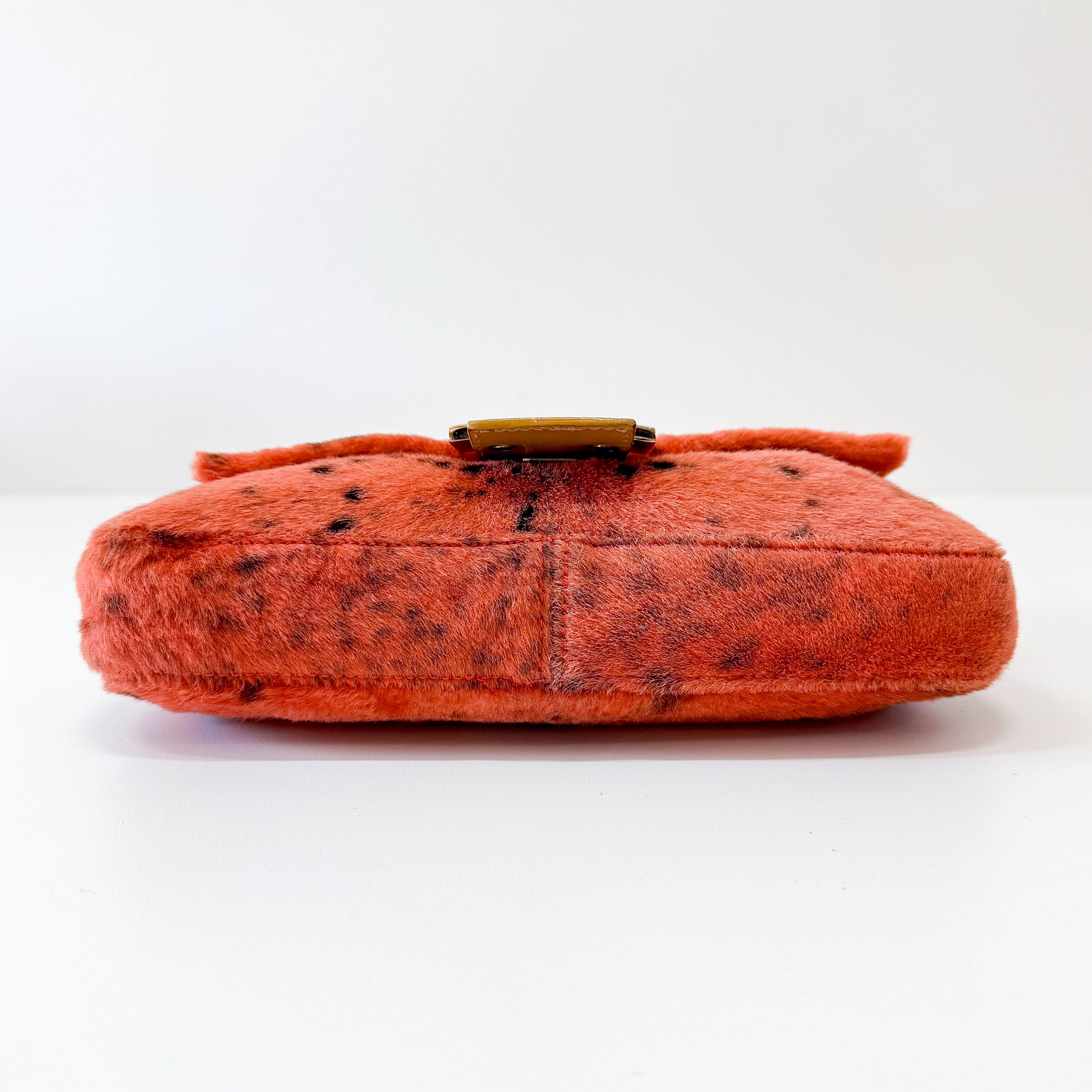 Leopard Orange Pony Hair Baguette Shoulder Bag