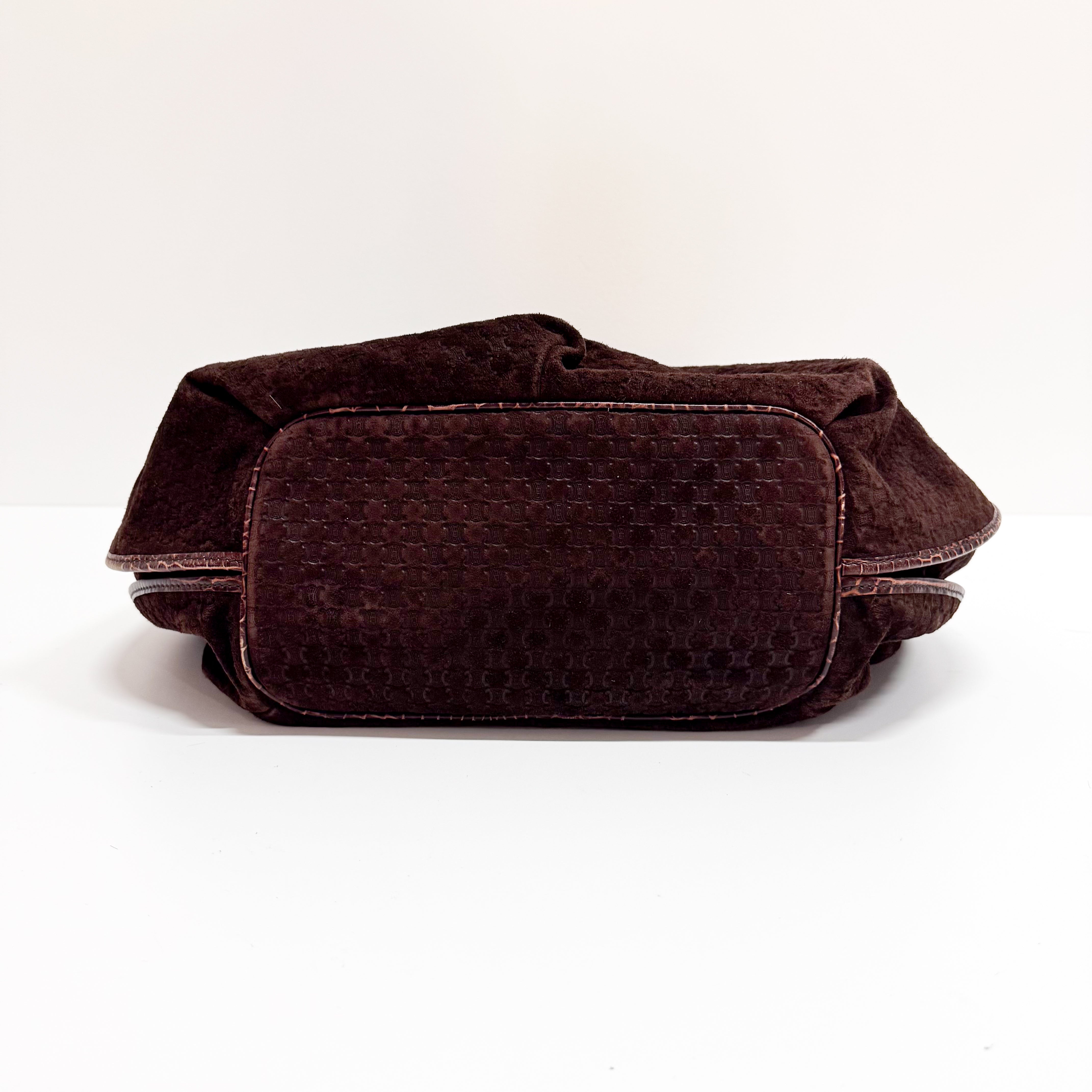 Bitter Sweet Brown Croc Leather & Suede Shoulder Bag
