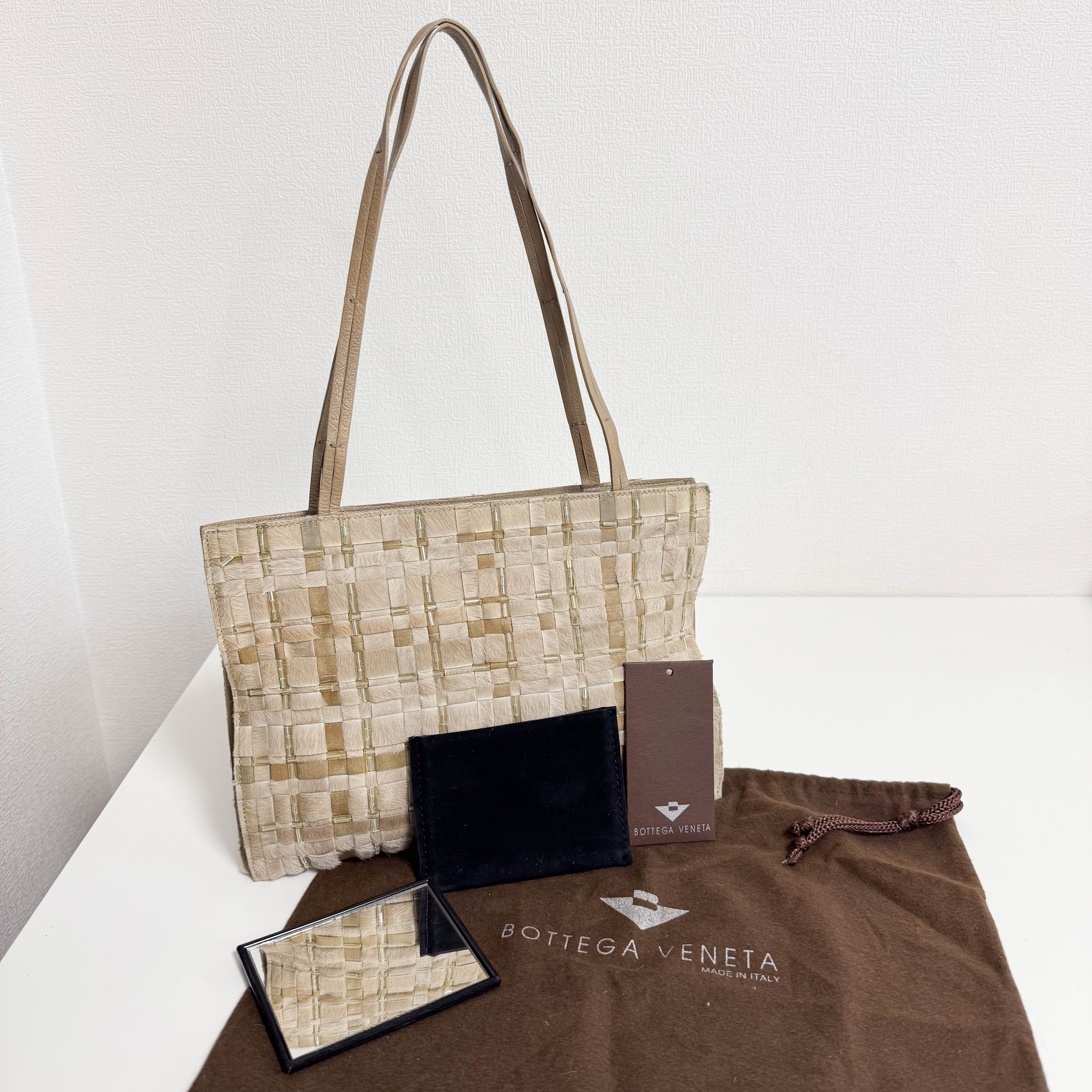 Vintage Intrecciato Beige Pony Hair Shoulder Bag