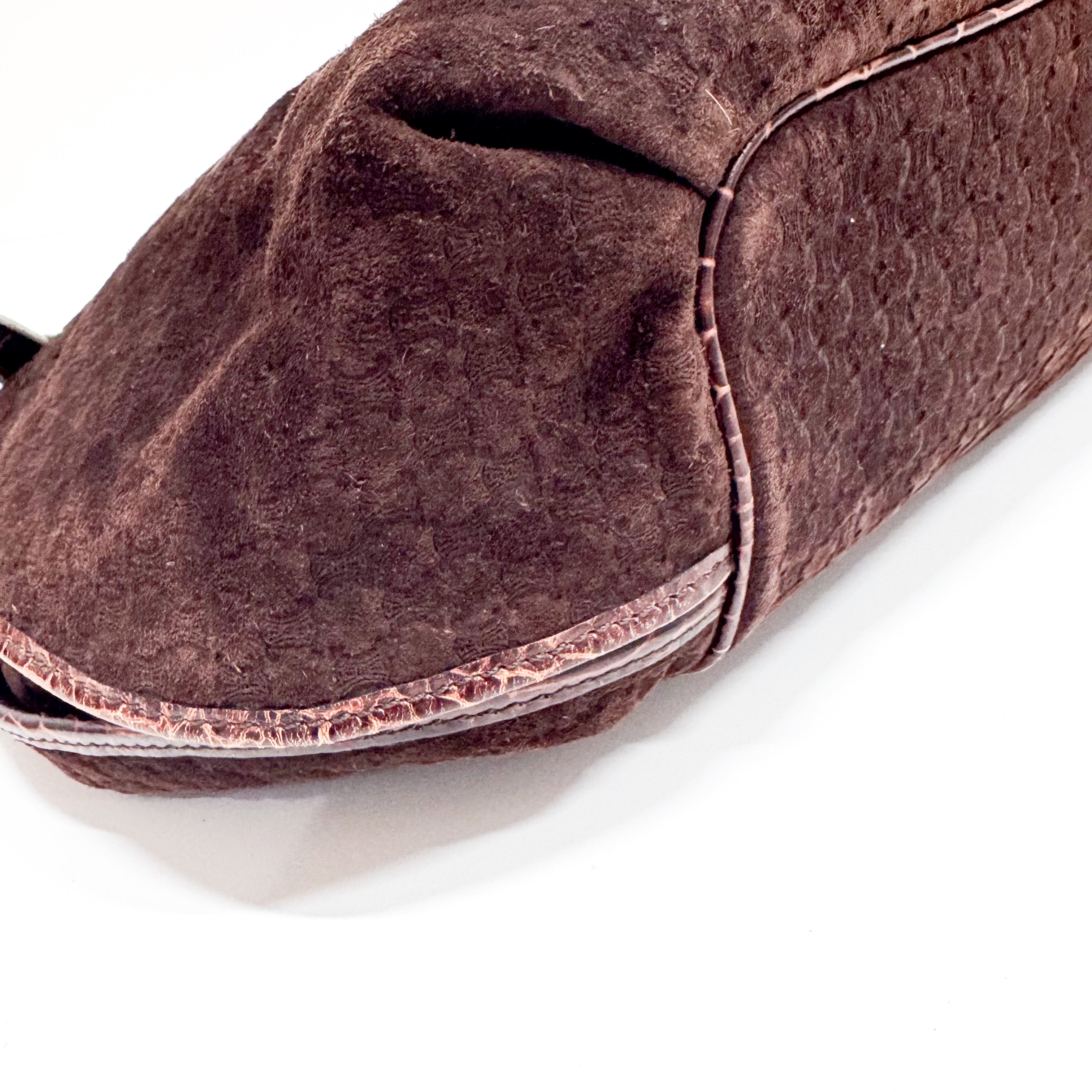 Bitter Sweet Brown Croc Leather & Suede Shoulder Bag