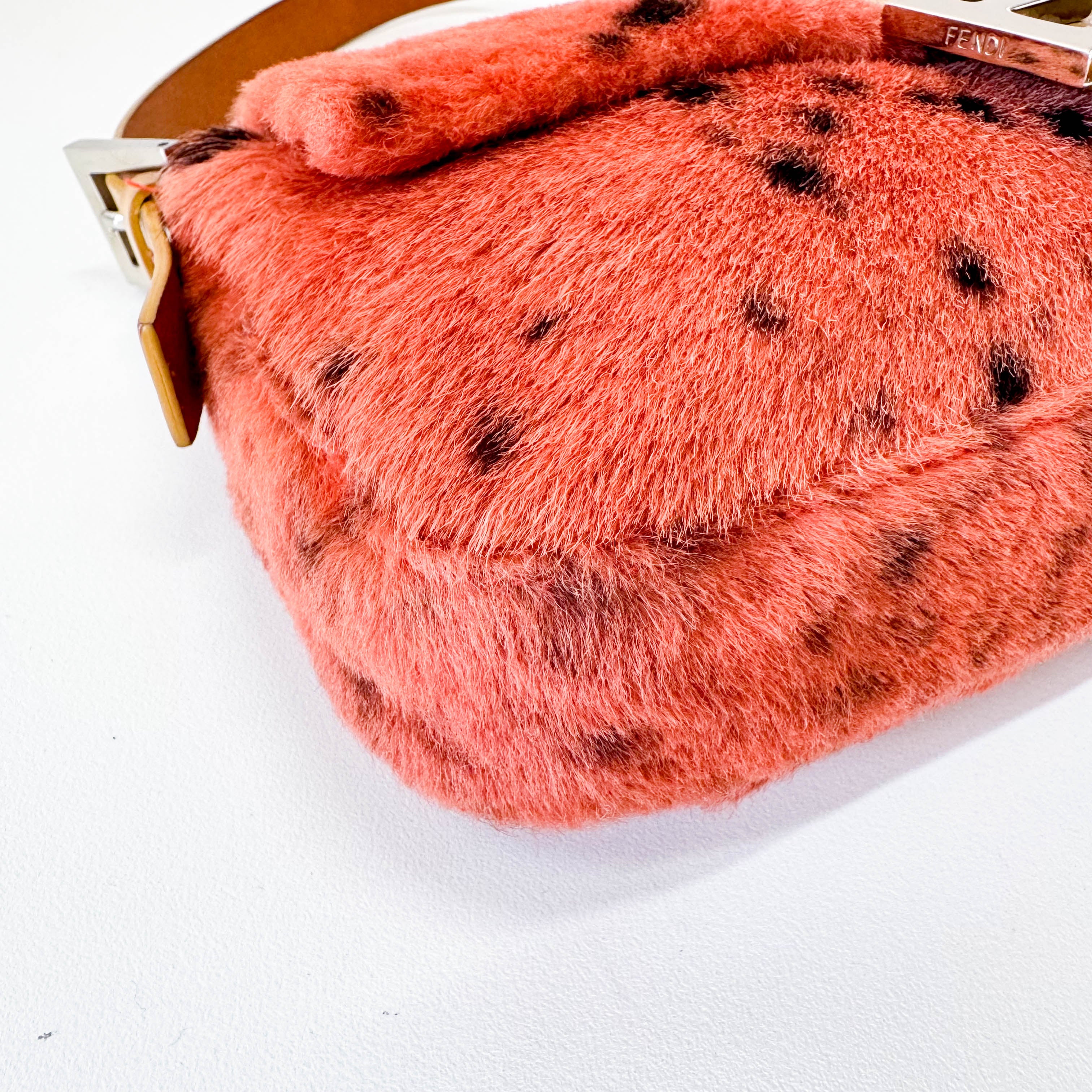 Leopard Orange Pony Hair Baguette Shoulder Bag