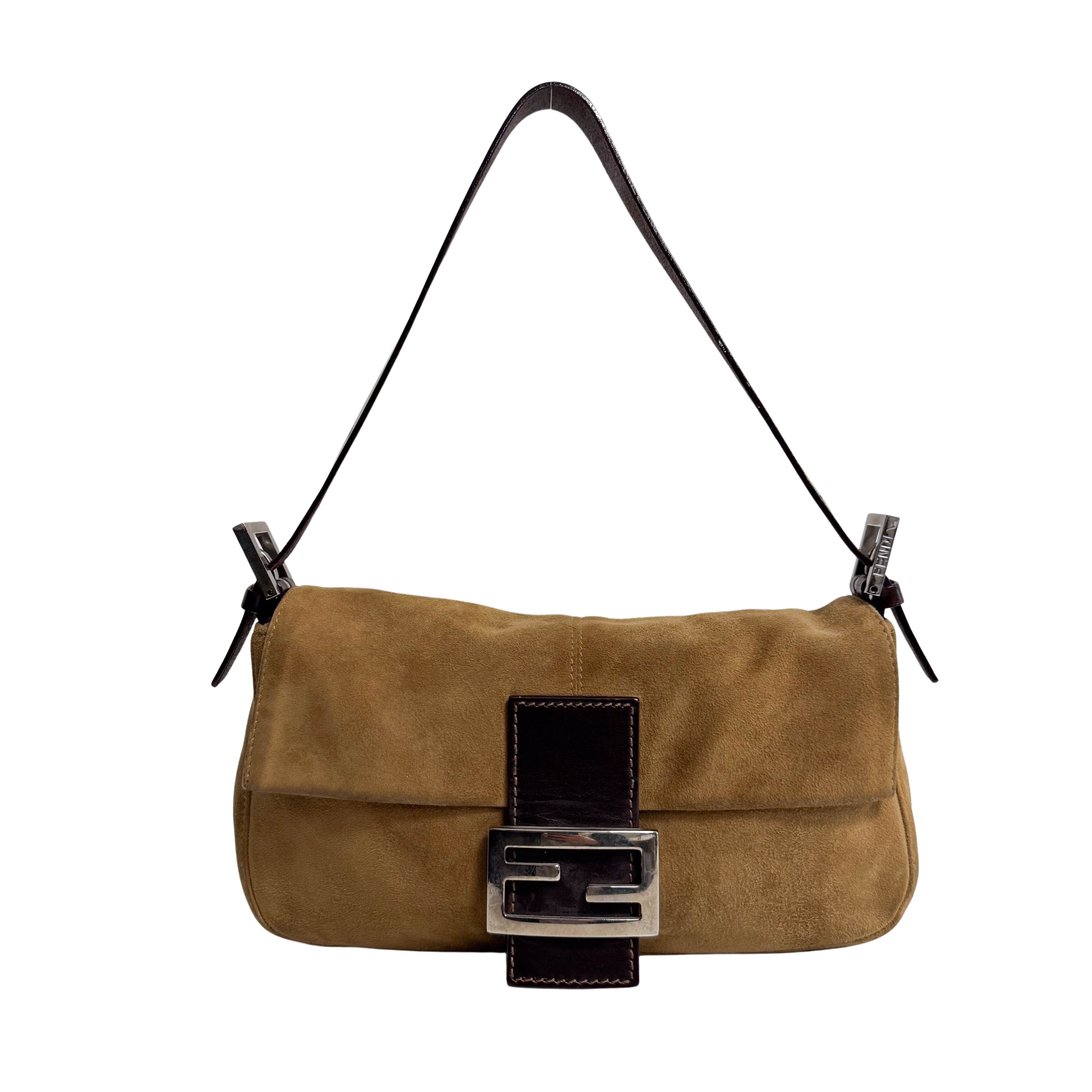 Baguette Suede Brown Shoulder Bag