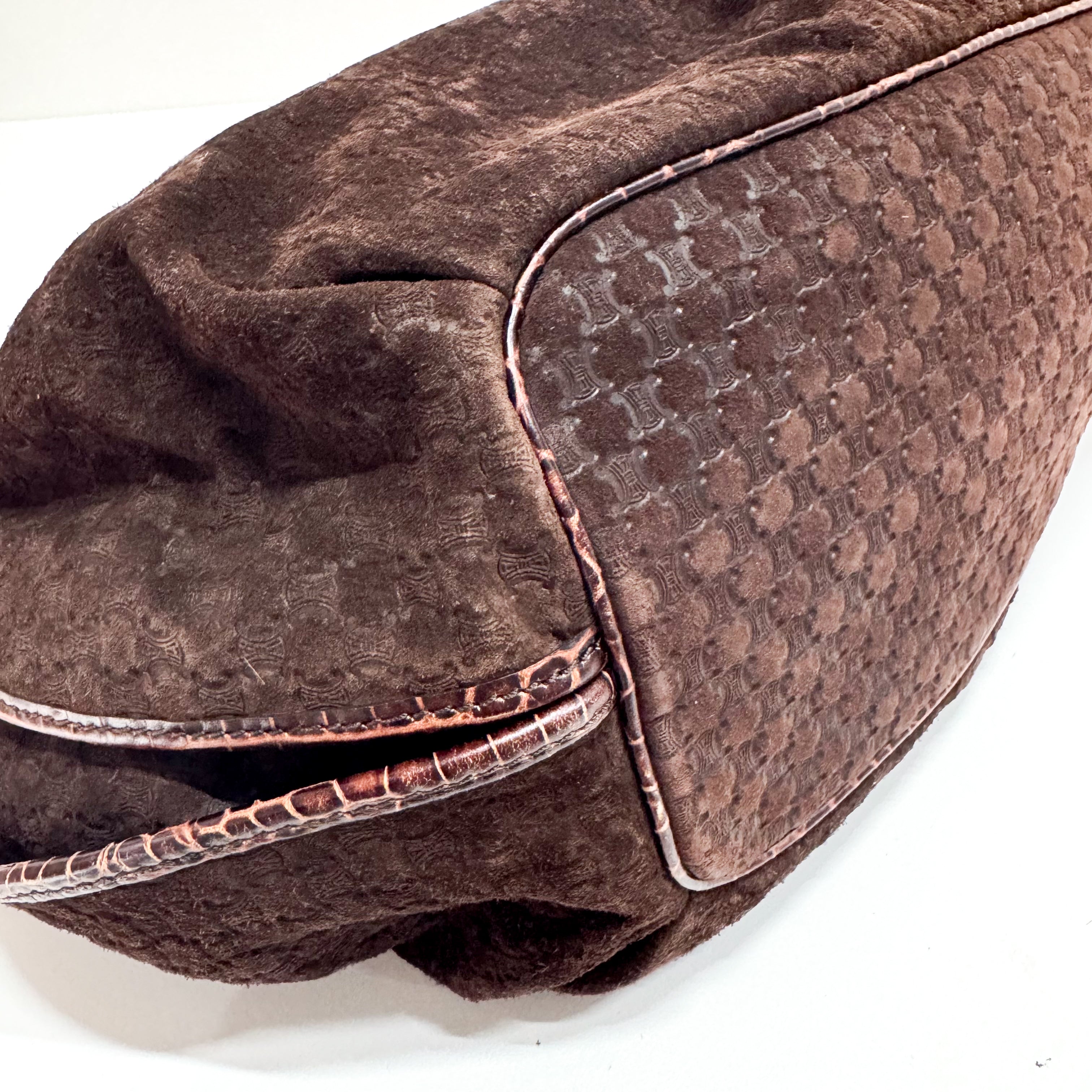 Bitter Sweet Brown Croc Leather & Suede Shoulder Bag