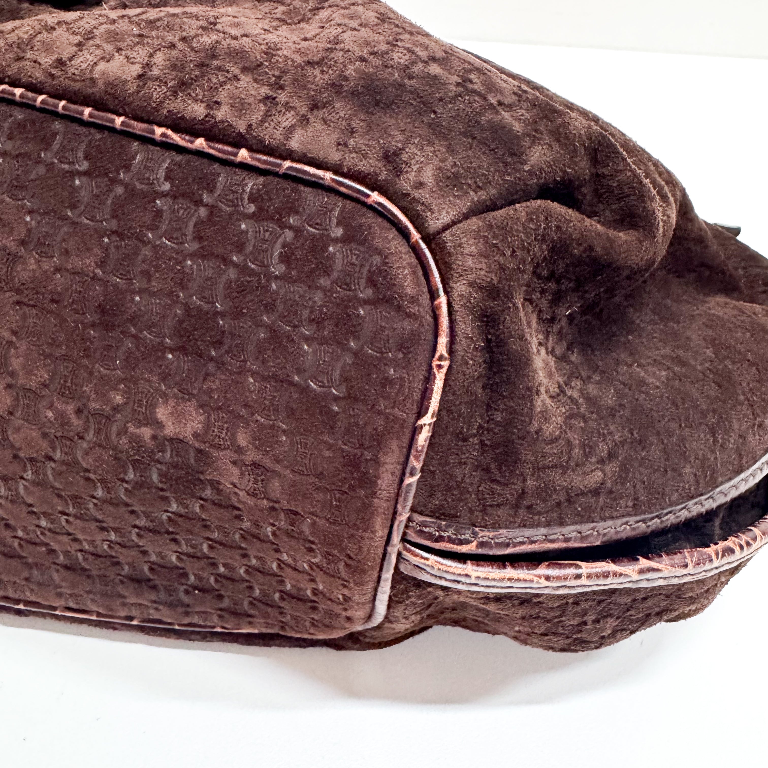 Bitter Sweet Brown Croc Leather & Suede Shoulder Bag