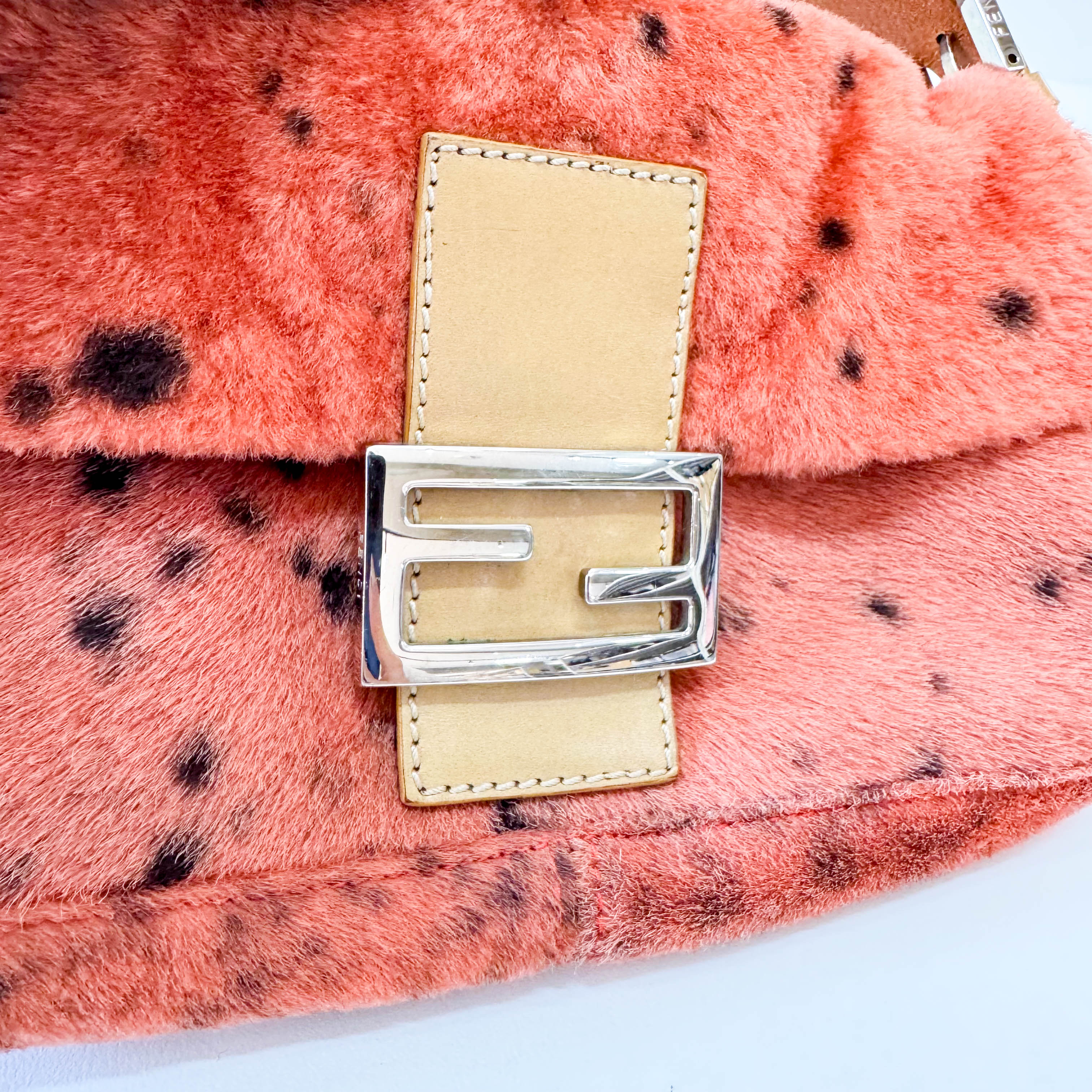 Leopard Orange Pony Hair Baguette Shoulder Bag