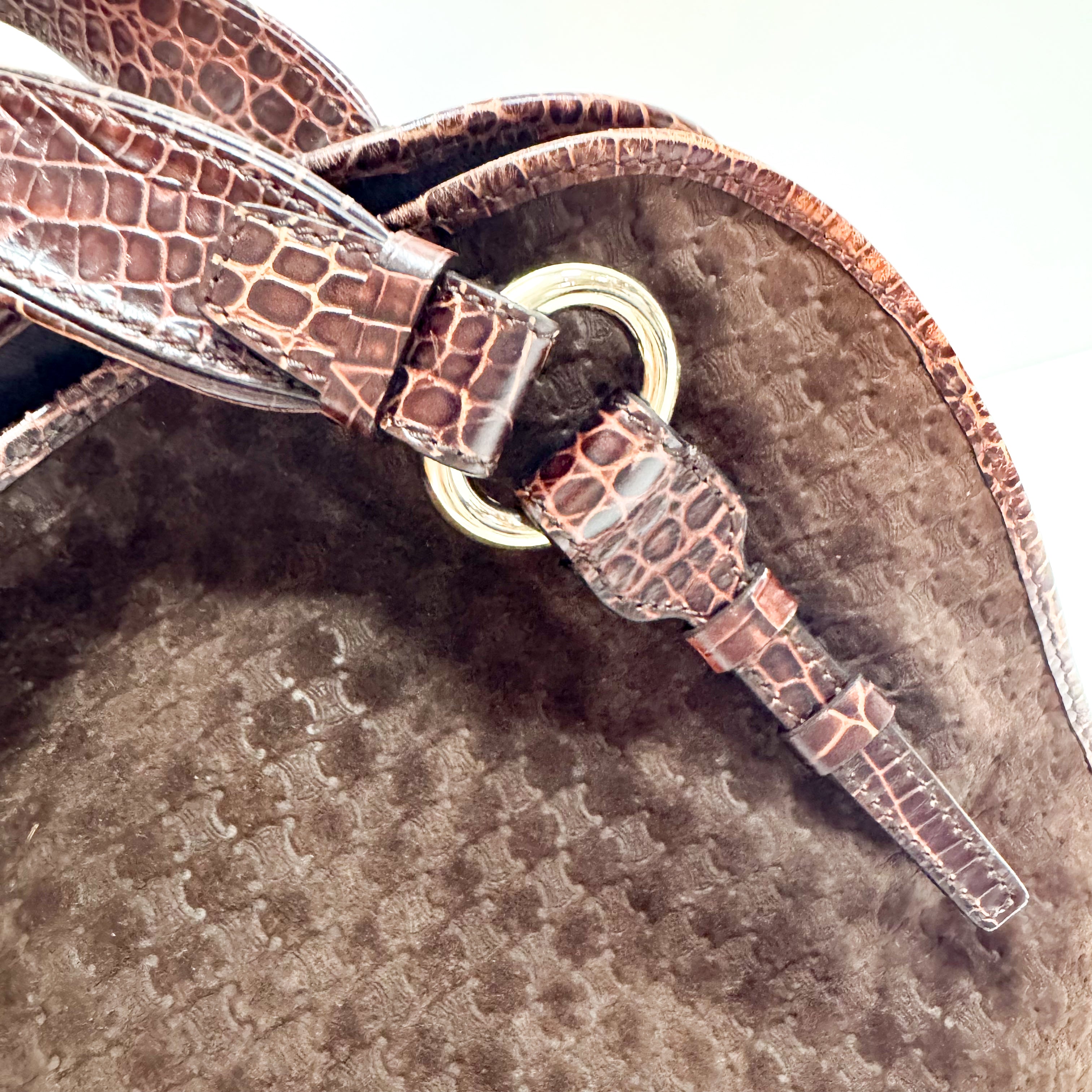 Bitter Sweet Brown Croc Leather & Suede Shoulder Bag